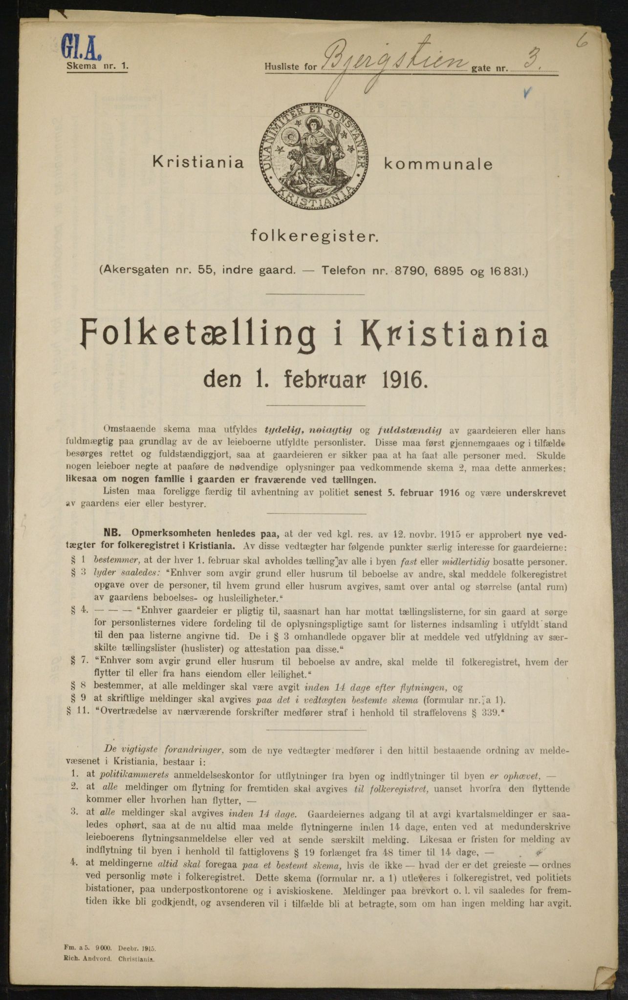 OBA, Municipal Census 1916 for Kristiania, 1916, p. 4391