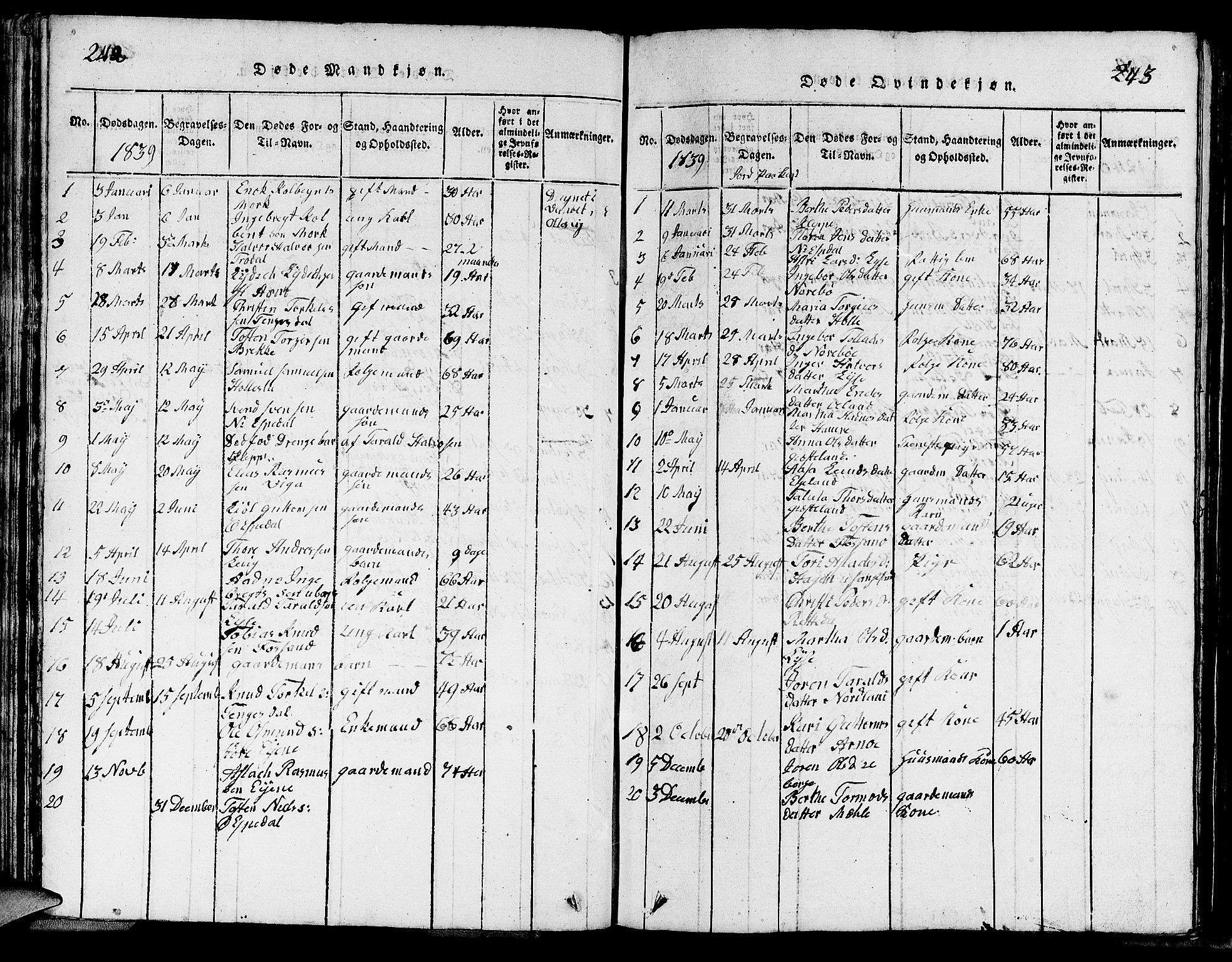 Strand sokneprestkontor, SAST/A-101828/H/Ha/Hab/L0002: Parish register (copy) no. B 2, 1816-1854, p. 242-243