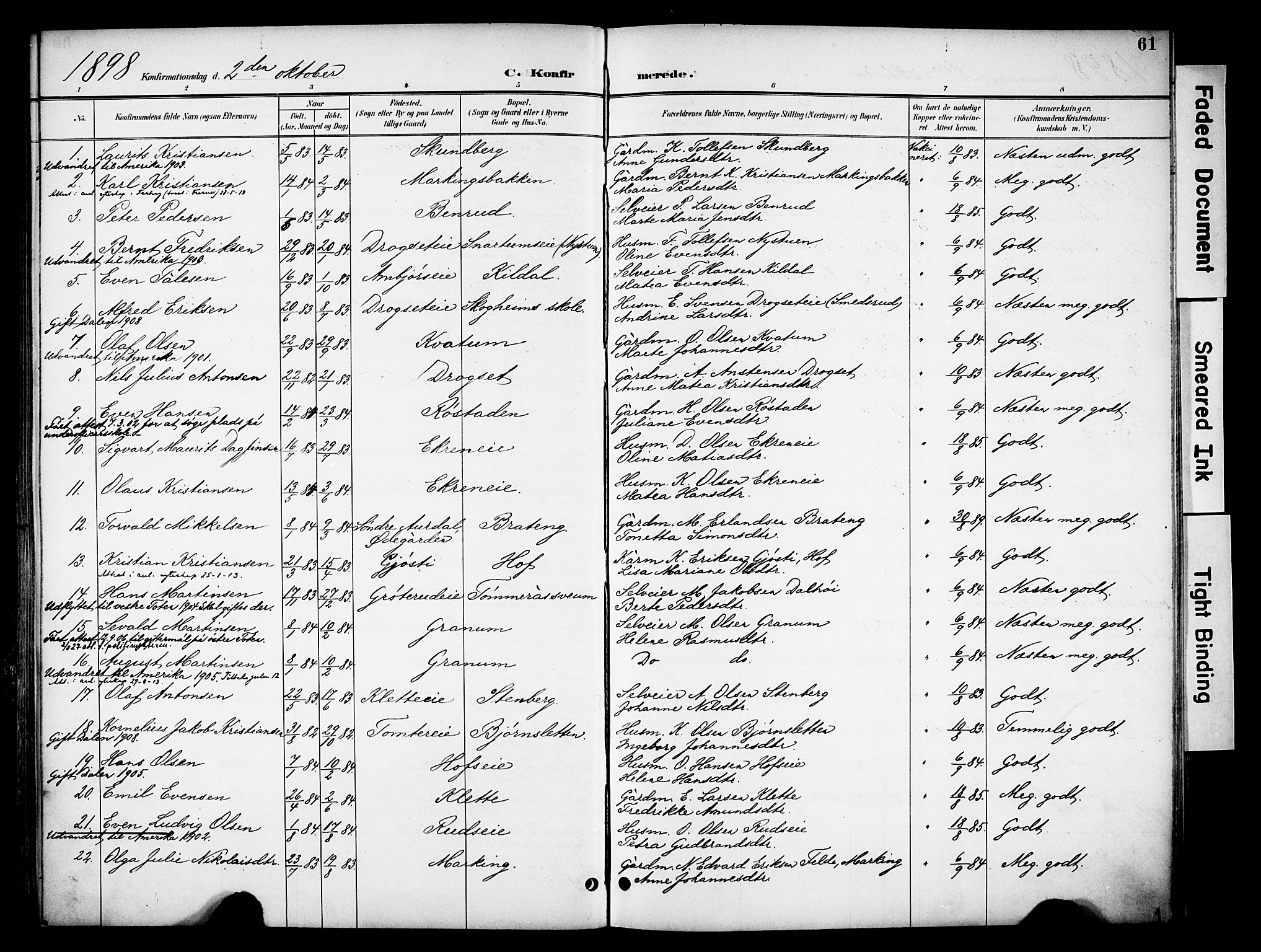 Biri prestekontor, SAH/PREST-096/H/Ha/Haa/L0008: Parish register (official) no. 8, 1894-1901, p. 61