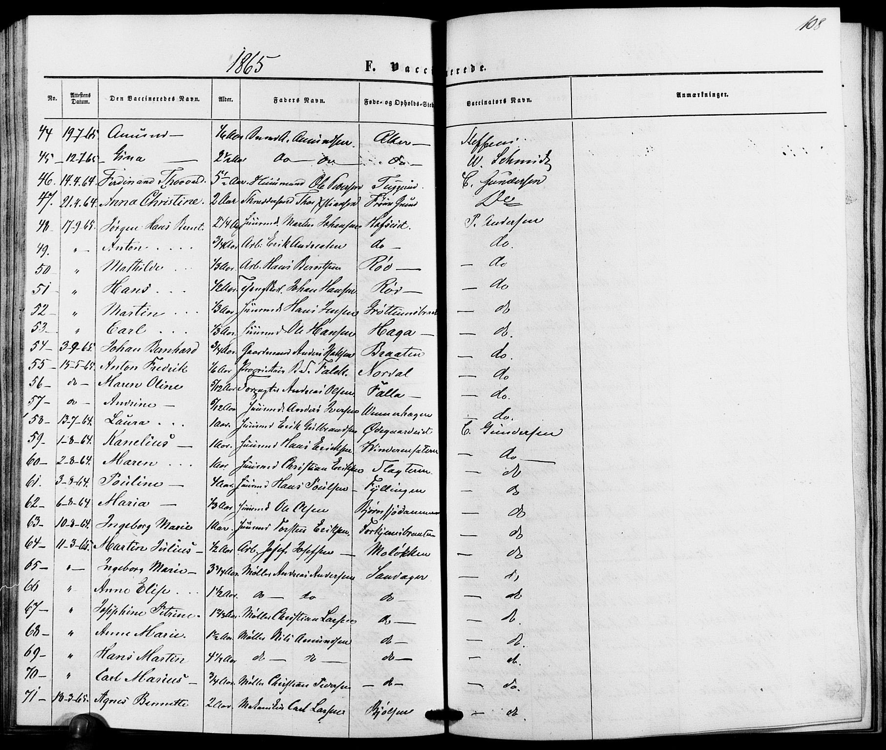 Vestre Aker prestekontor Kirkebøker, AV/SAO-A-10025/K/Ka/L0001: Vaccination register no. 1, 1857-1867, p. 108