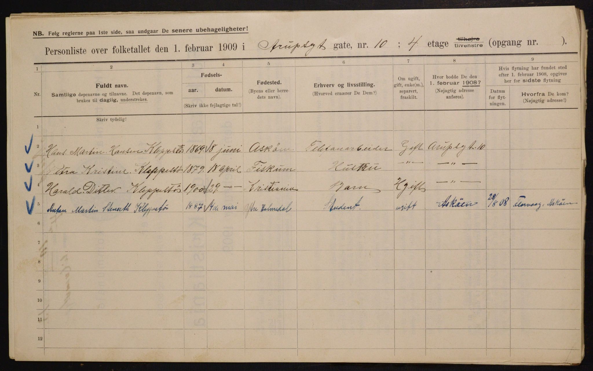 OBA, Municipal Census 1909 for Kristiania, 1909, p. 2093