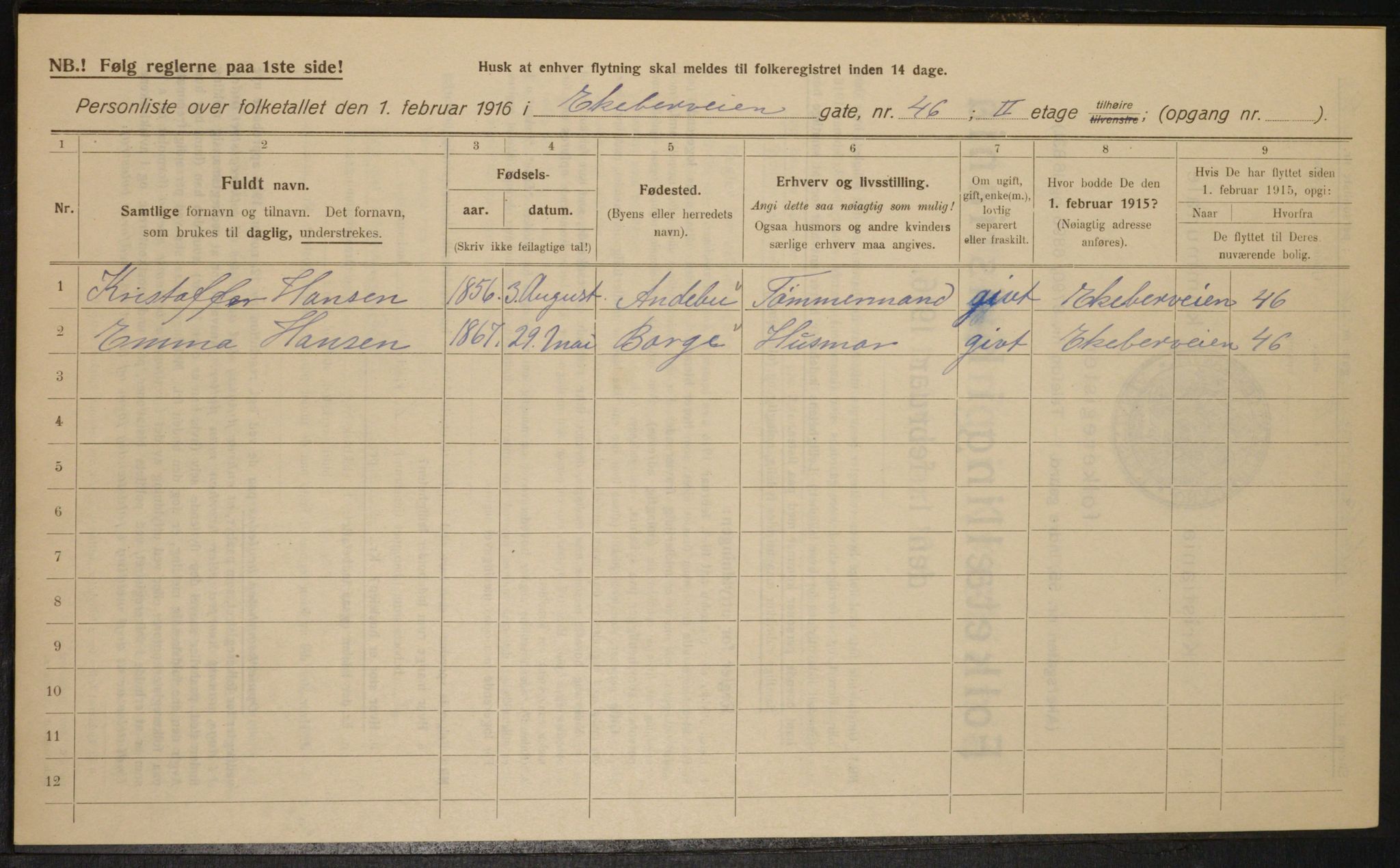 OBA, Municipal Census 1916 for Kristiania, 1916, p. 20731