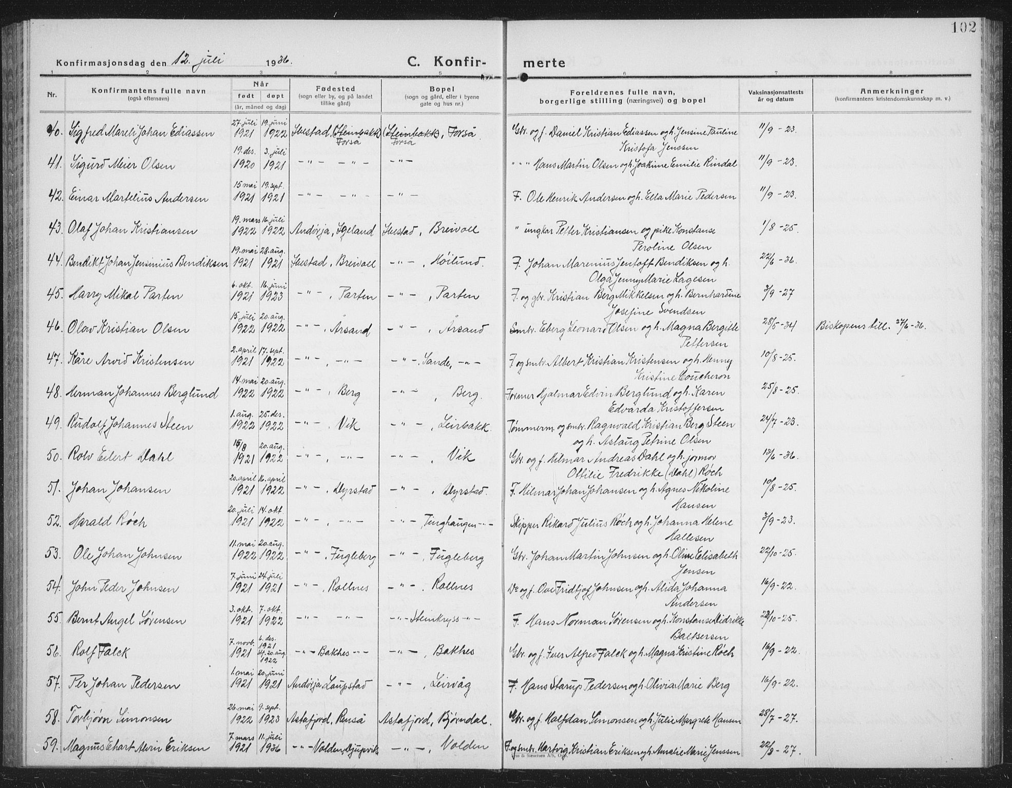 Ibestad sokneprestembete, AV/SATØ-S-0077/H/Ha/Hab/L0011klokker: Parish register (copy) no. 11, 1930-1942, p. 102