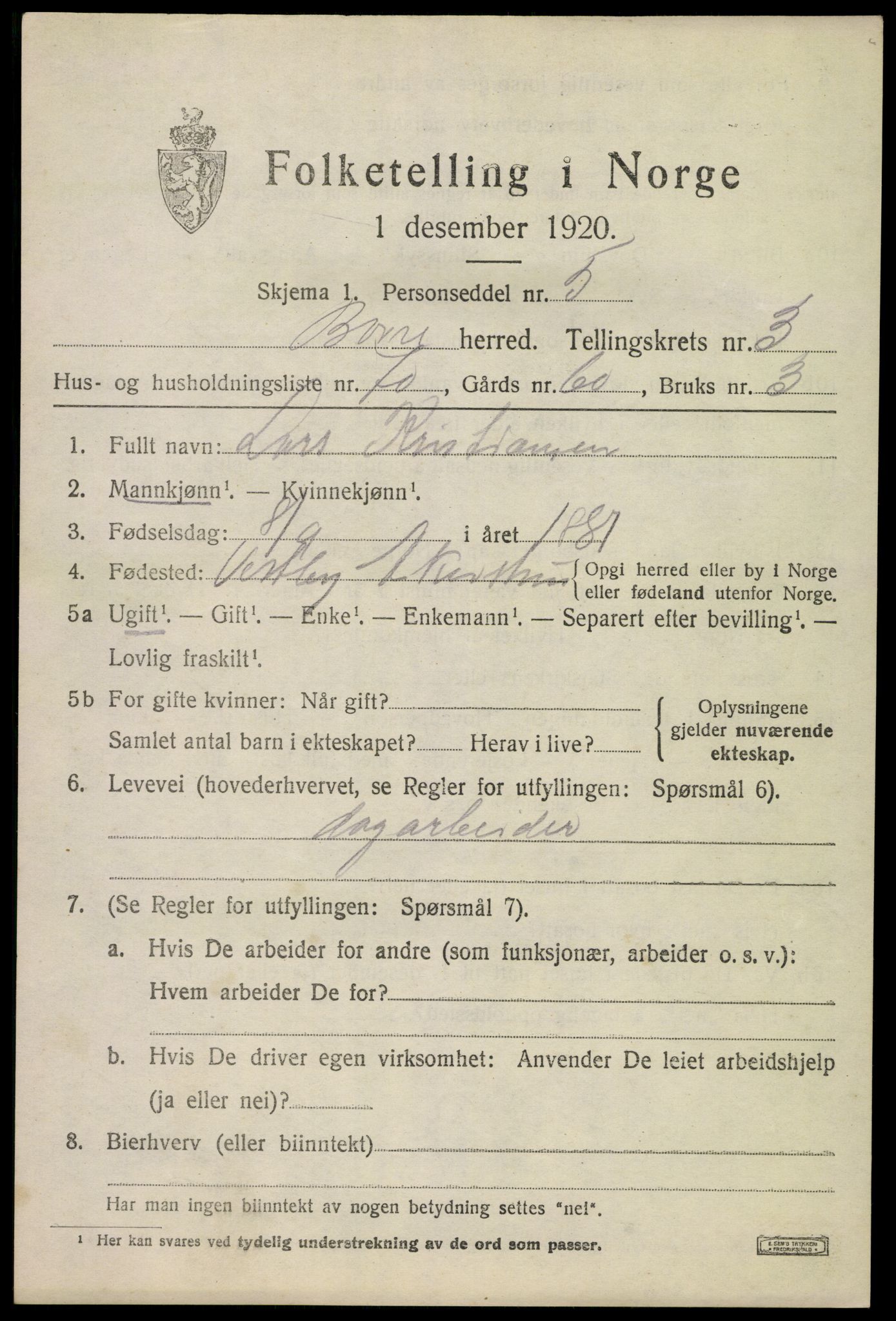 SAKO, 1920 census for Borre, 1920, p. 6930