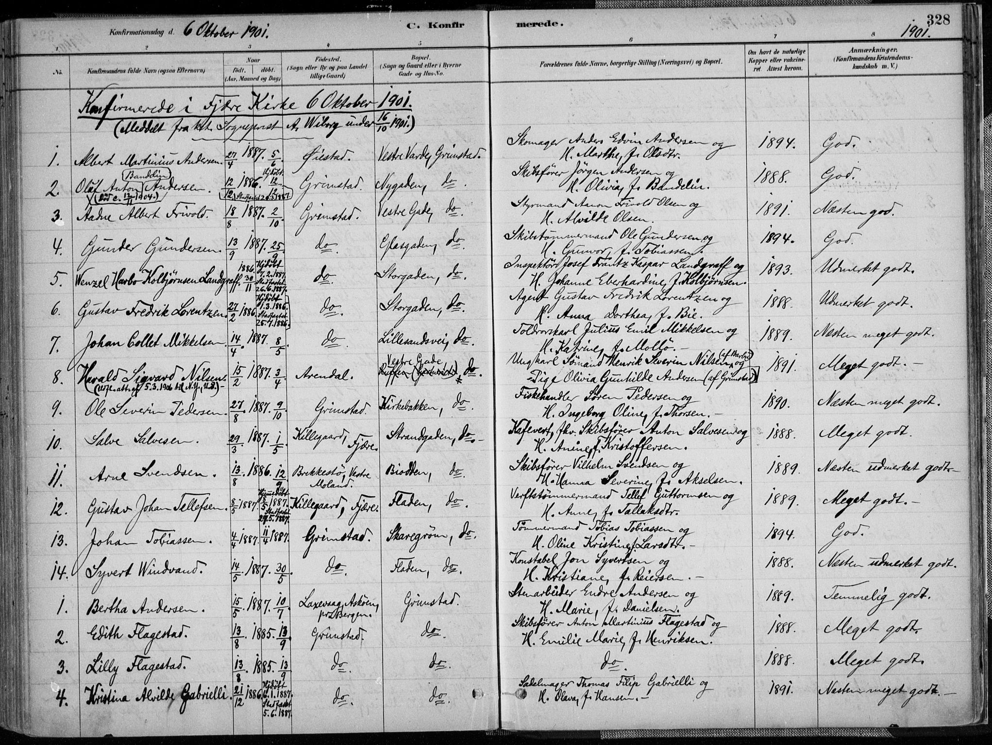 Grimstad sokneprestkontor, SAK/1111-0017/F/Fa/L0003: Parish register (official) no. A 2, 1882-1912, p. 328