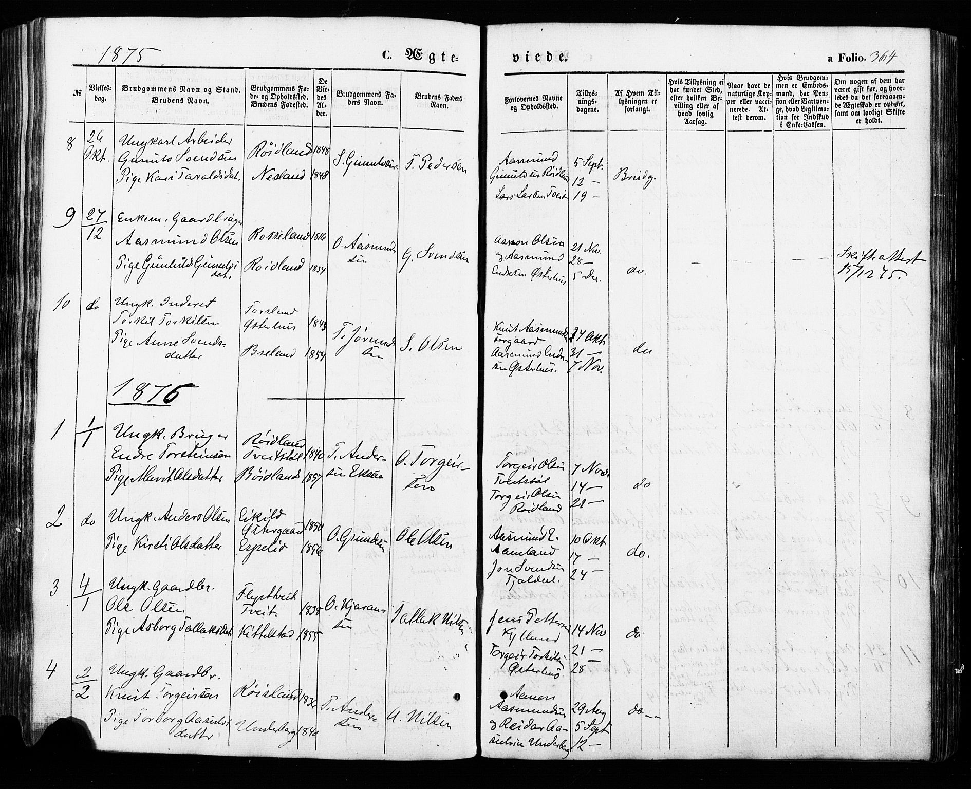 Åseral sokneprestkontor, SAK/1111-0051/F/Fa/L0002: Parish register (official) no. A 2, 1854-1884, p. 364
