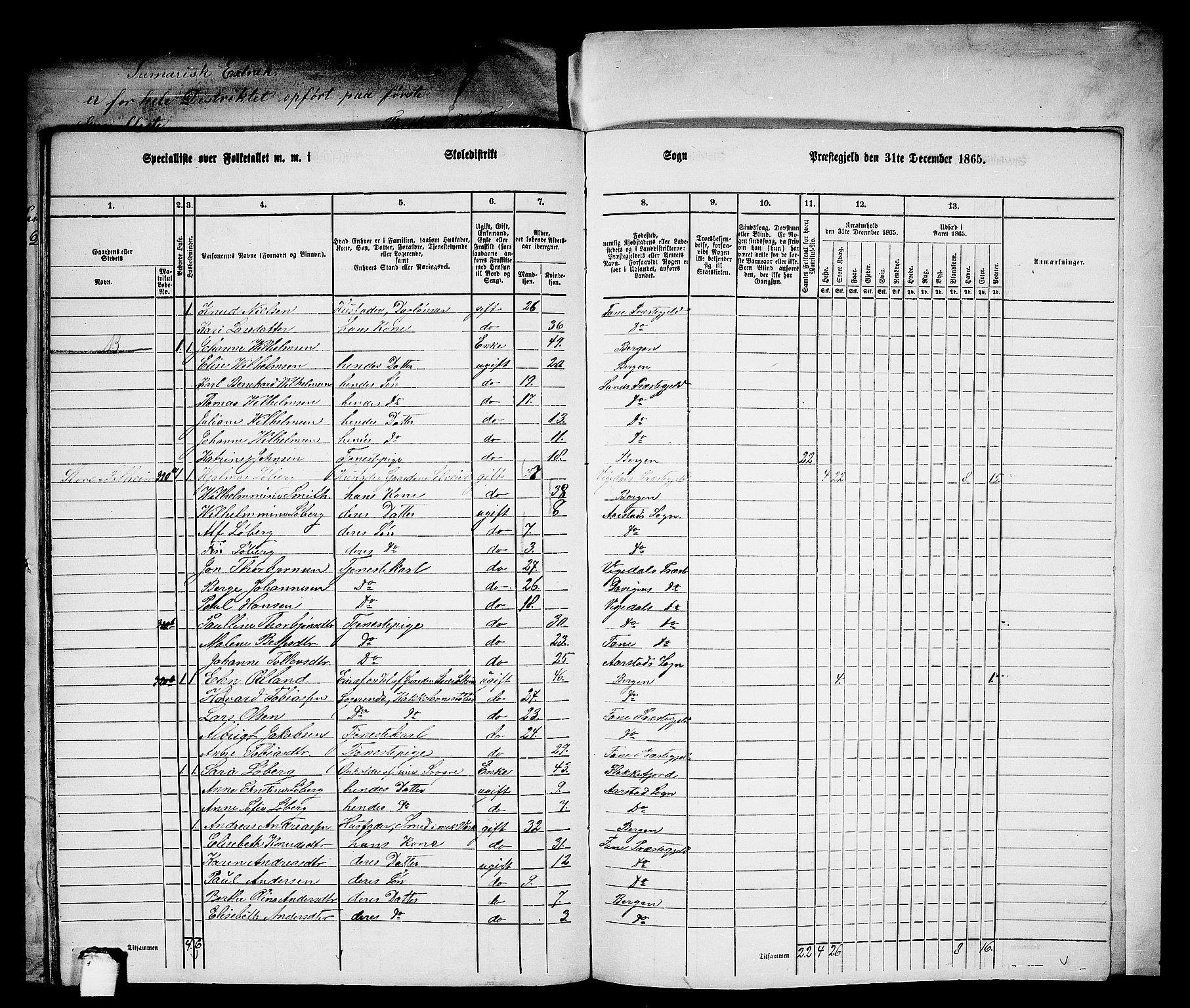 RA, 1865 census for St. Jørgens Hospital/Årstad, 1865, p. 48