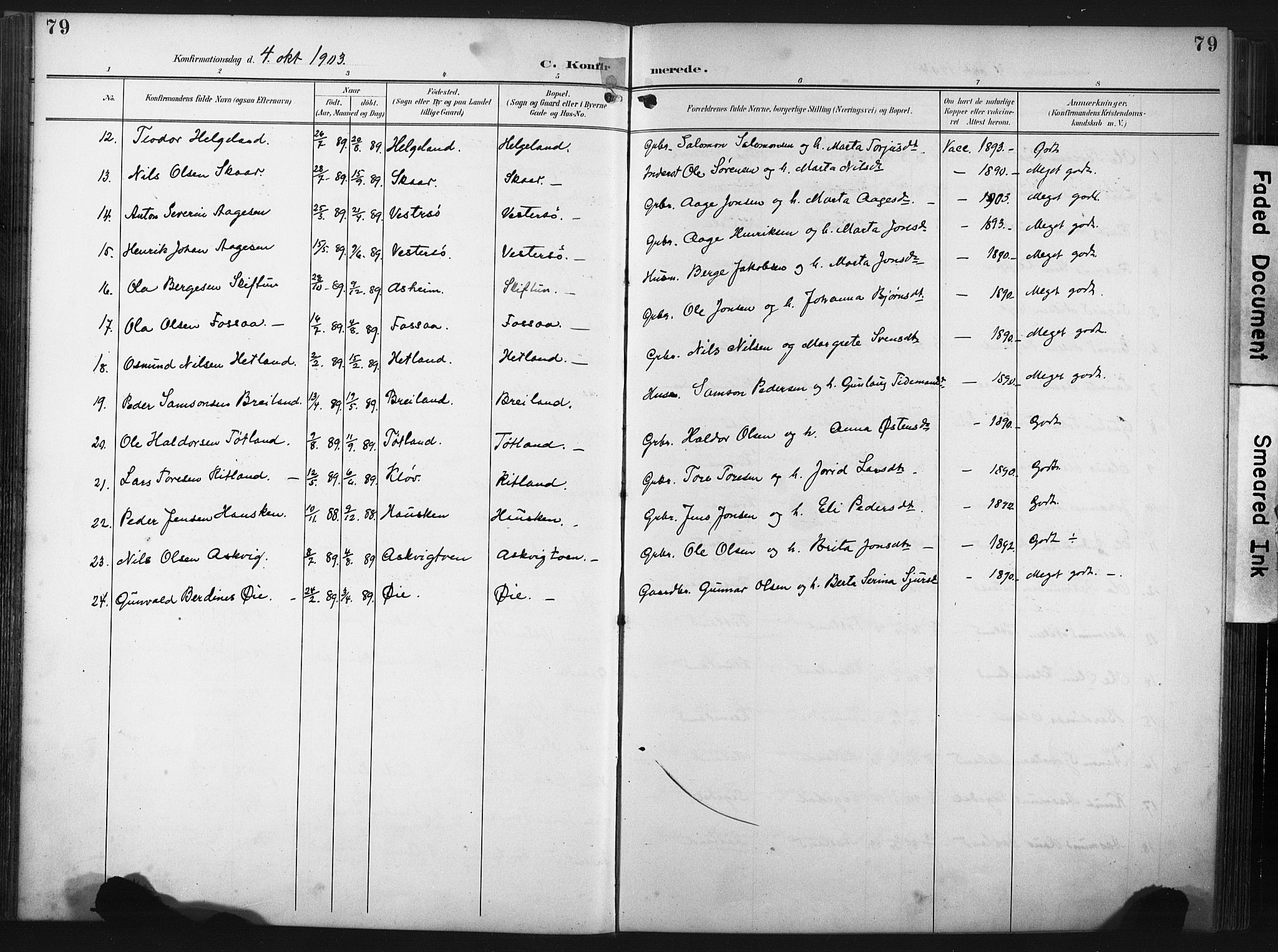 Hjelmeland sokneprestkontor, AV/SAST-A-101843/02/A/L0002: Parish register (official) no. A 17, 1901-1916, p. 79