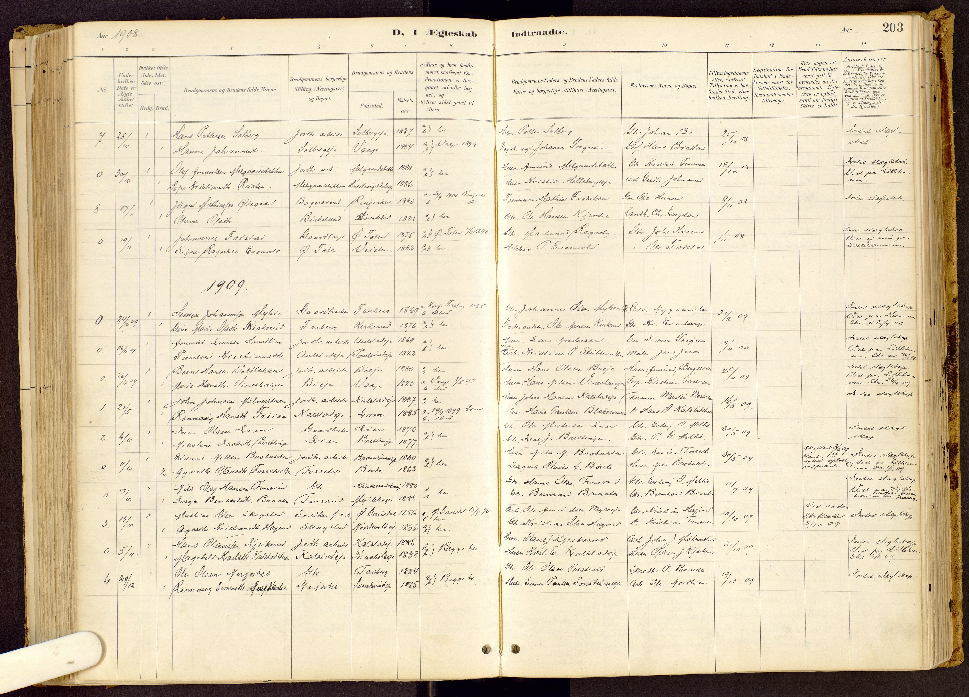 Vestre Gausdal prestekontor, SAH/PREST-094/H/Ha/Haa/L0001: Parish register (official) no. 1, 1887-1914, p. 203