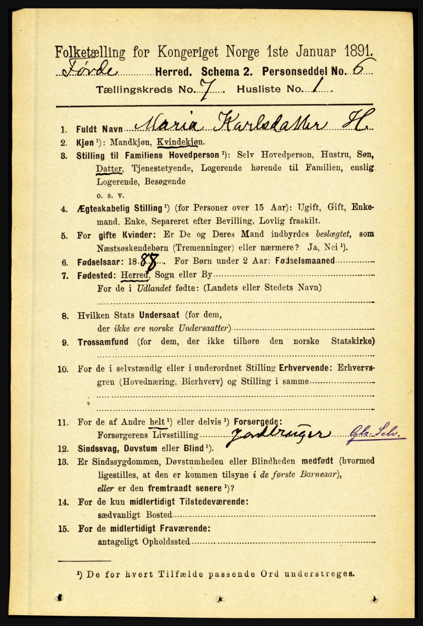 RA, 1891 census for 1432 Førde, 1891, p. 2501