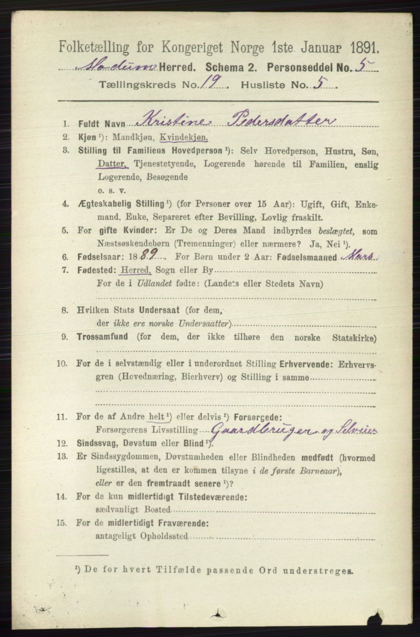 RA, 1891 census for 0623 Modum, 1891, p. 7636