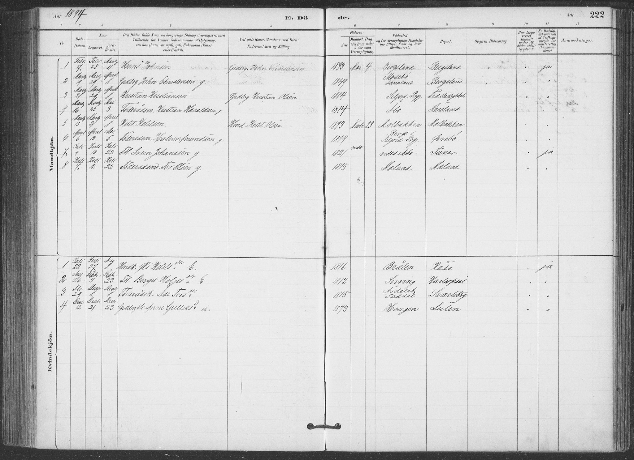 Hjartdal kirkebøker, SAKO/A-270/F/Fa/L0010: Parish register (official) no. I 10, 1880-1929, p. 222