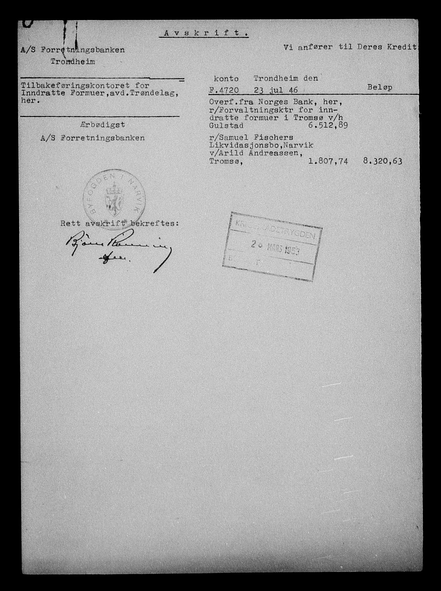 Justisdepartementet, Tilbakeføringskontoret for inndratte formuer, AV/RA-S-1564/H/Hc/Hcb/L0913: --, 1945-1947, p. 4