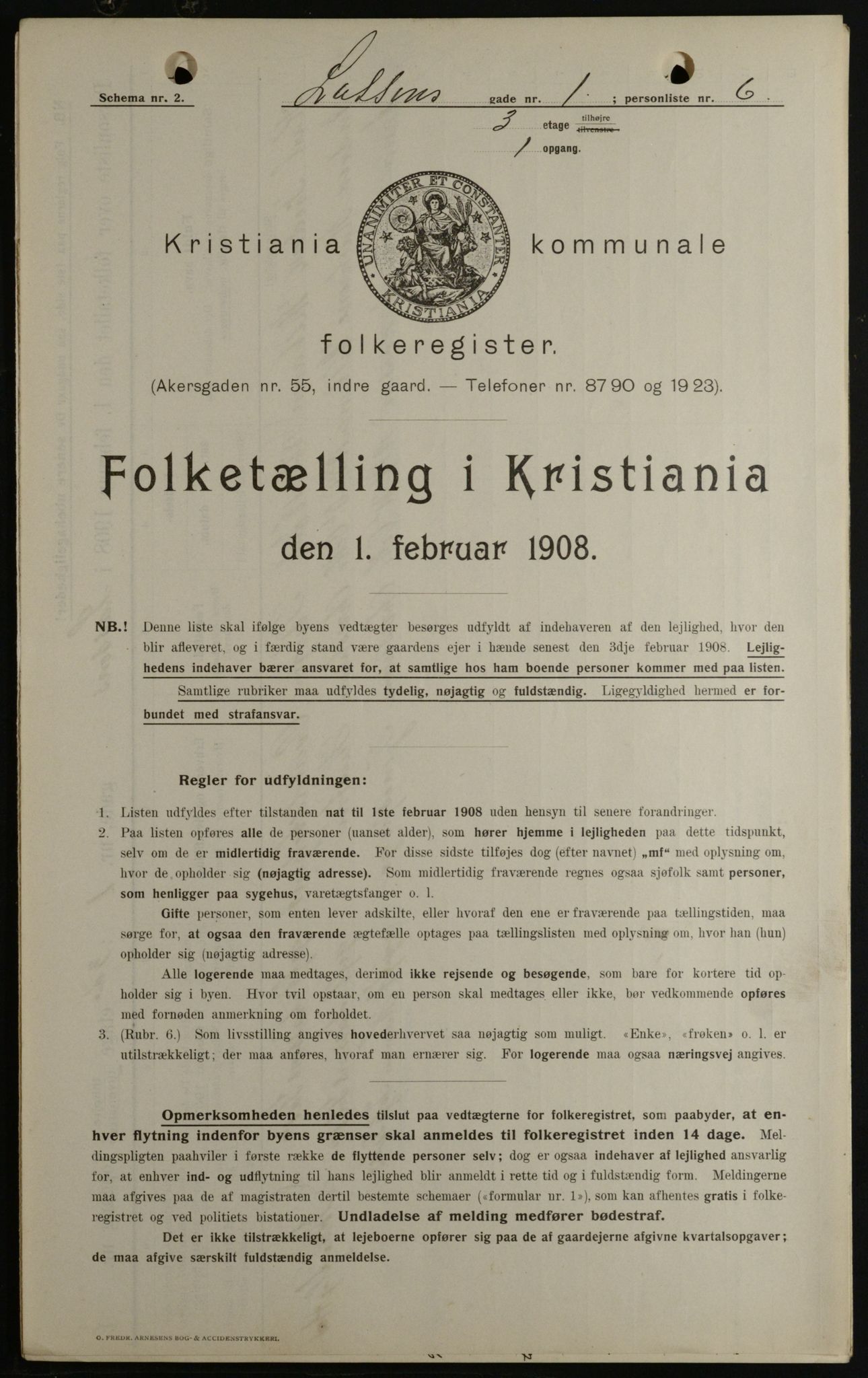 OBA, Municipal Census 1908 for Kristiania, 1908, p. 51332