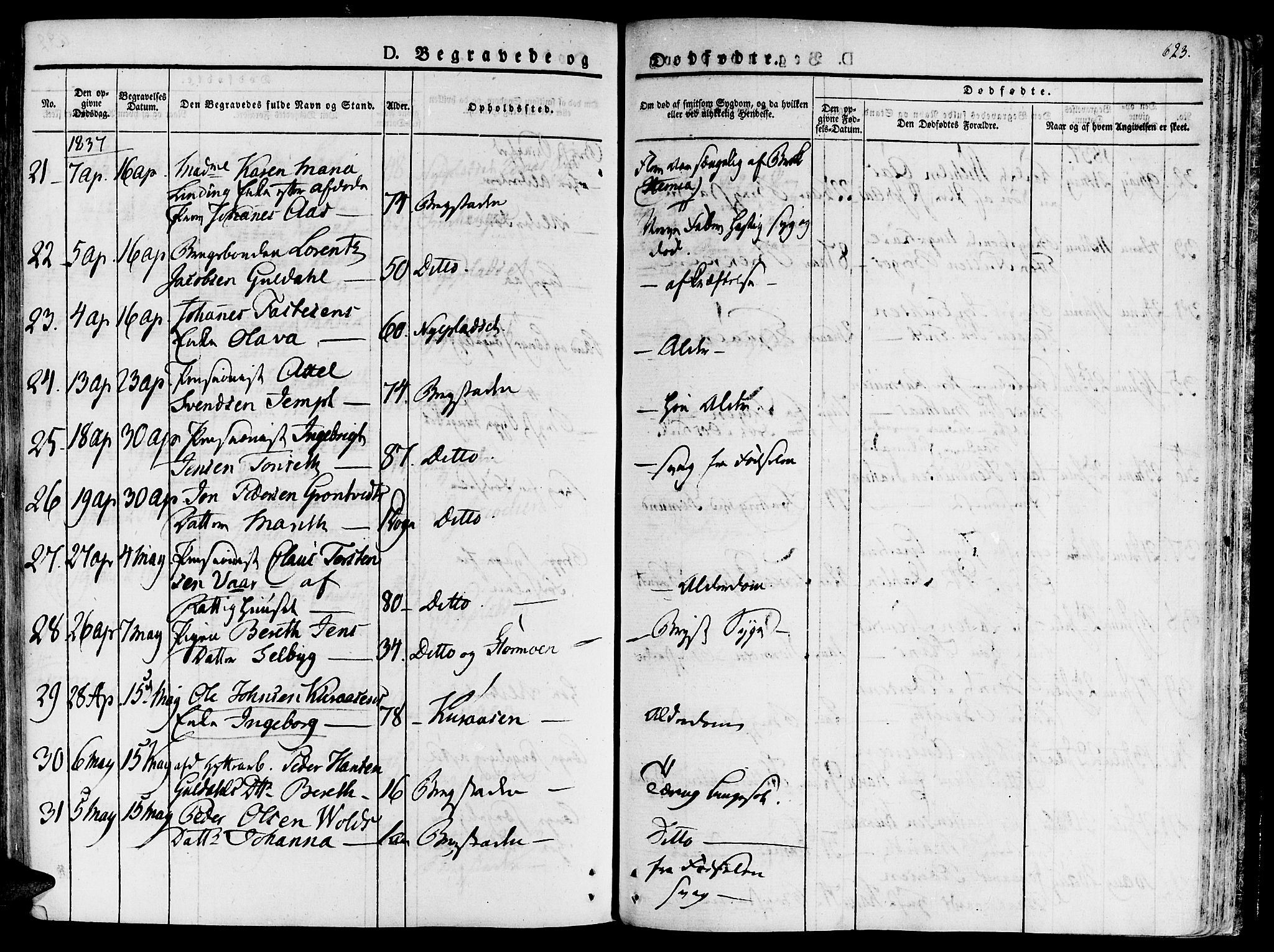 Ministerialprotokoller, klokkerbøker og fødselsregistre - Sør-Trøndelag, SAT/A-1456/681/L0930: Parish register (official) no. 681A08, 1829-1844, p. 623