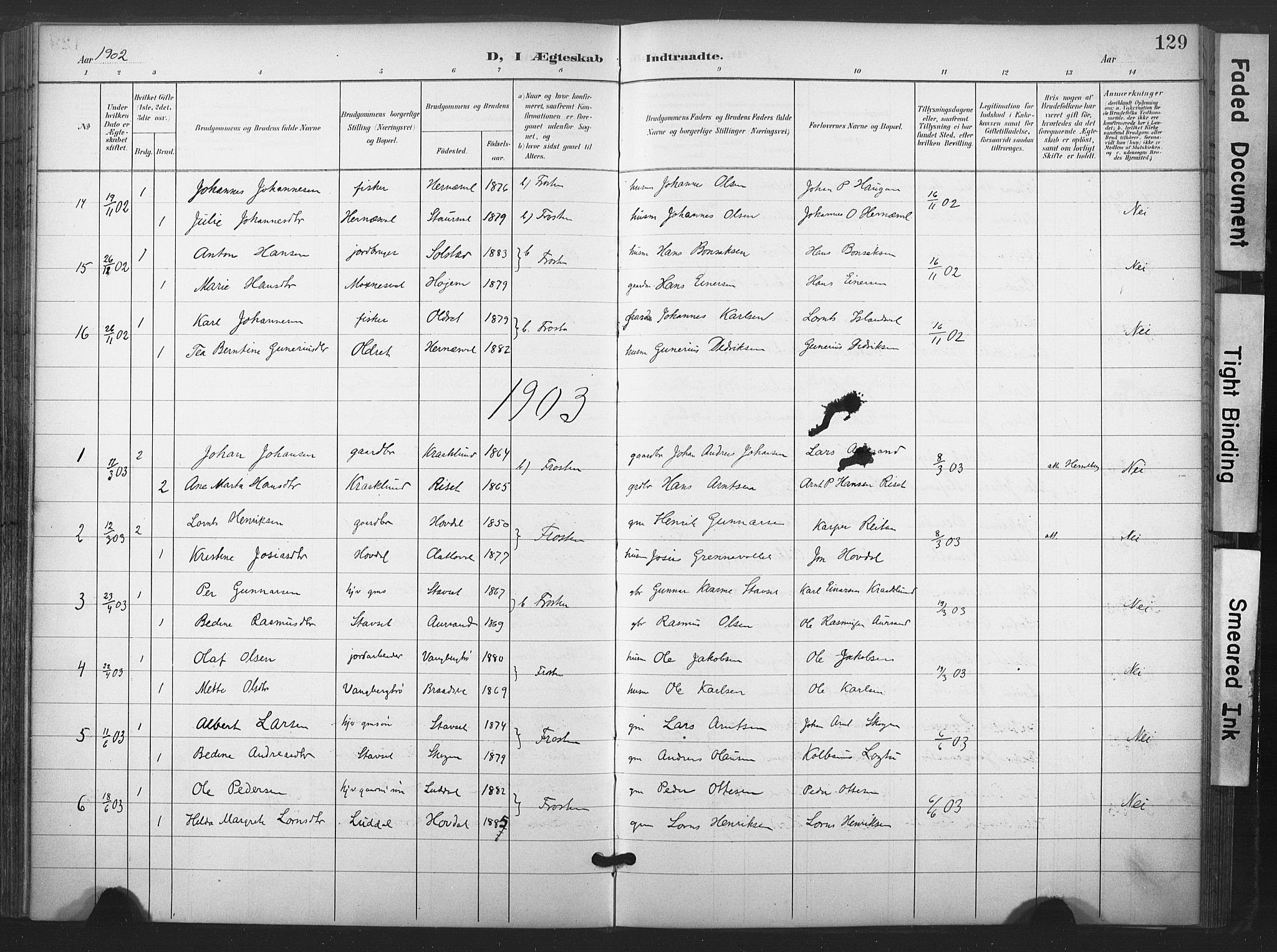Ministerialprotokoller, klokkerbøker og fødselsregistre - Nord-Trøndelag, SAT/A-1458/713/L0122: Parish register (official) no. 713A11, 1899-1910, p. 129
