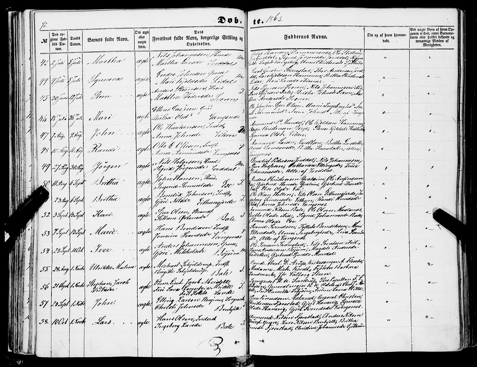 Balestrand sokneprestembete, AV/SAB-A-79601/H/Haa/Haaa/L0002: Parish register (official) no. A 2, 1847-1866, p. 70