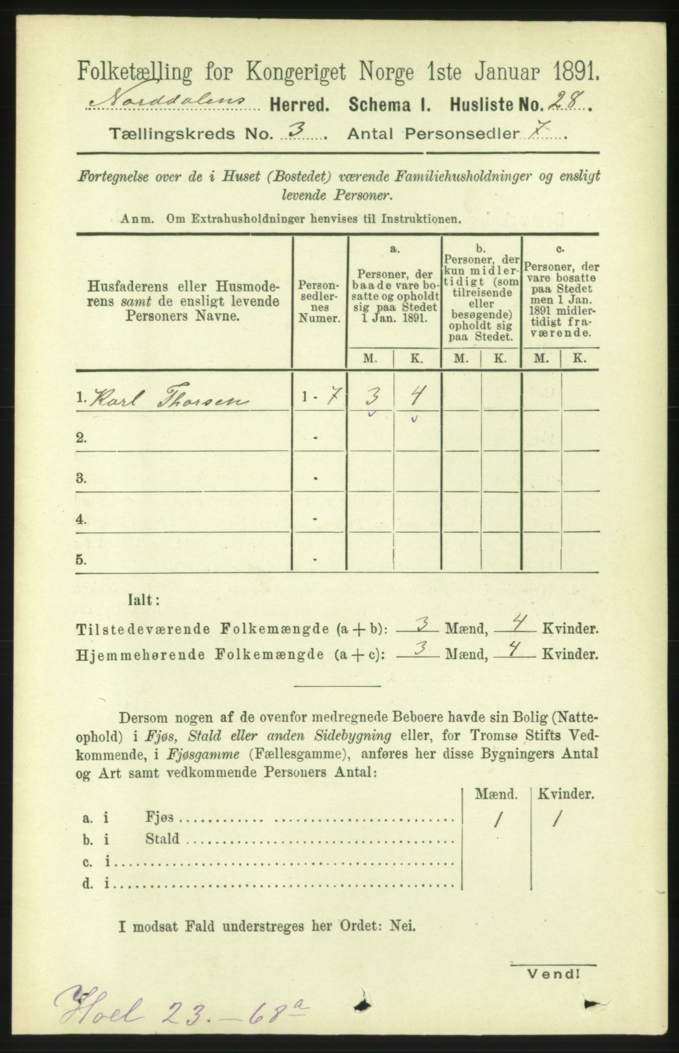 RA, 1891 census for 1524 Norddal, 1891, p. 536