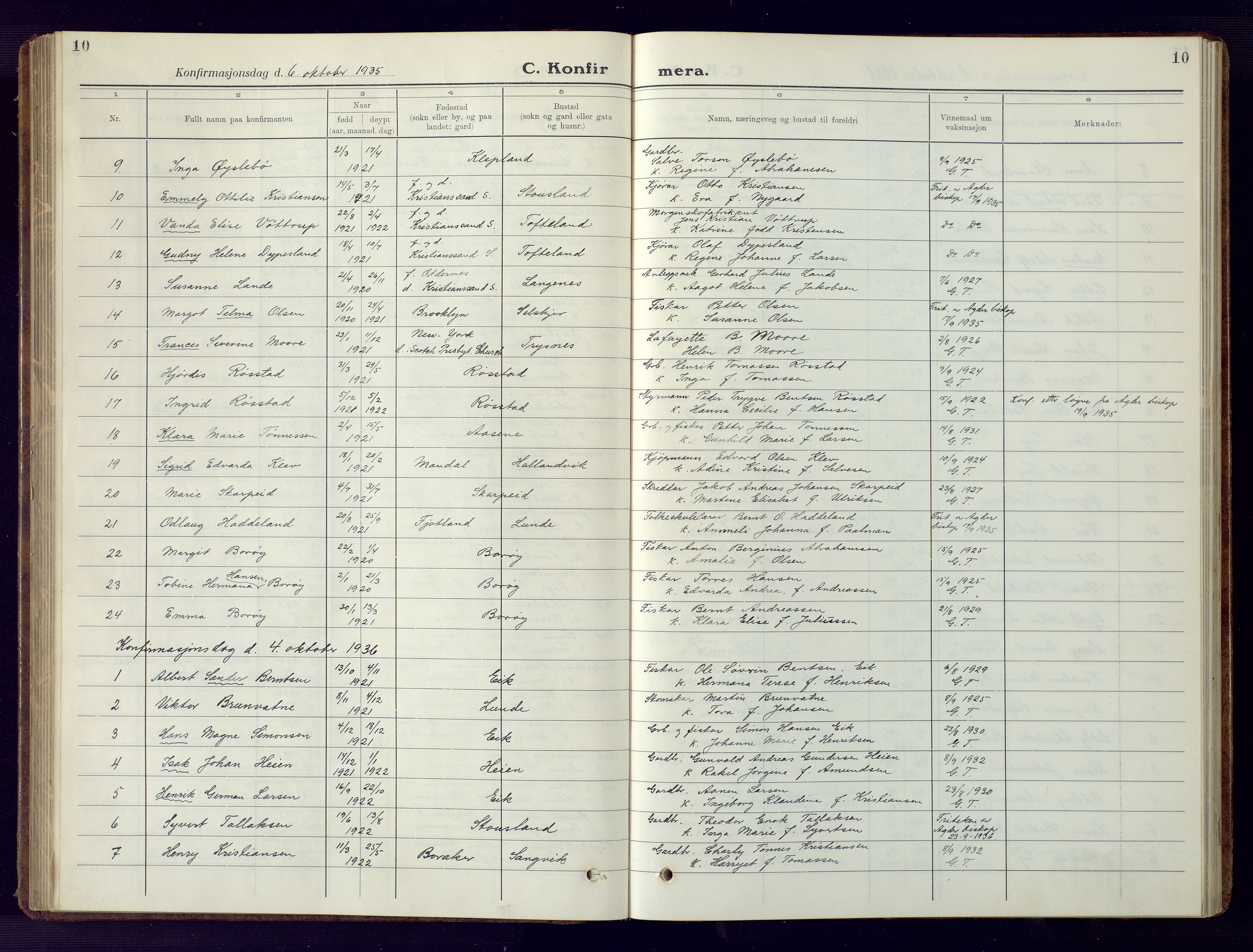Søgne sokneprestkontor, SAK/1111-0037/F/Fb/Fbb/L0008: Parish register (copy) no. B 8, 1932-1949, p. 10