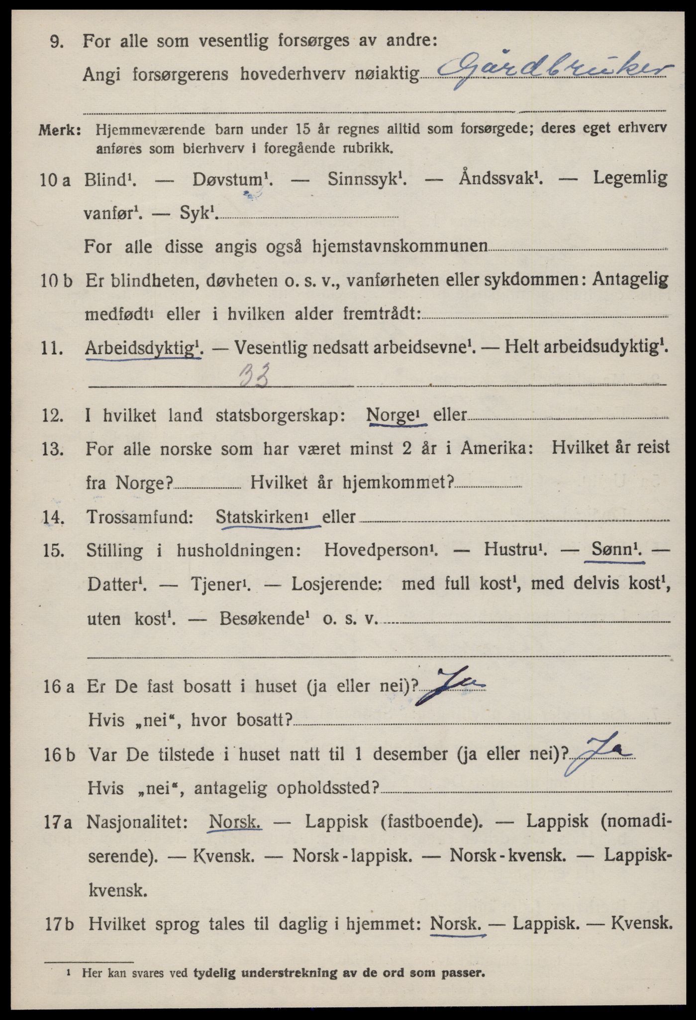 SAT, 1920 census for Lensvik, 1920, p. 2167