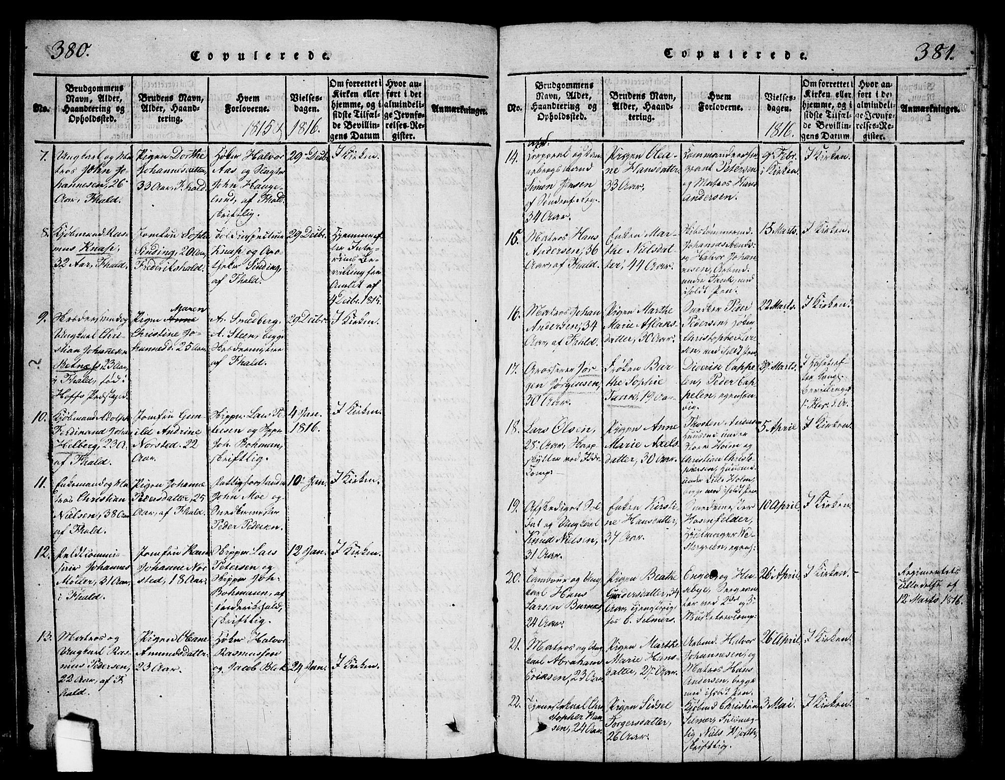 Halden prestekontor Kirkebøker, SAO/A-10909/G/Ga/L0001: Parish register (copy) no. 1, 1815-1833, p. 380-381