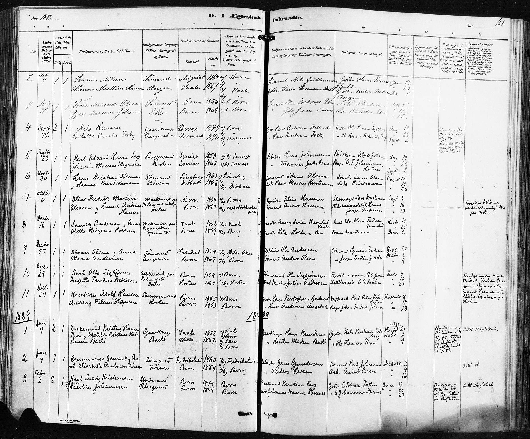 Borre kirkebøker, SAKO/A-338/F/Fa/L0009: Parish register (official) no. I 9, 1878-1896, p. 161