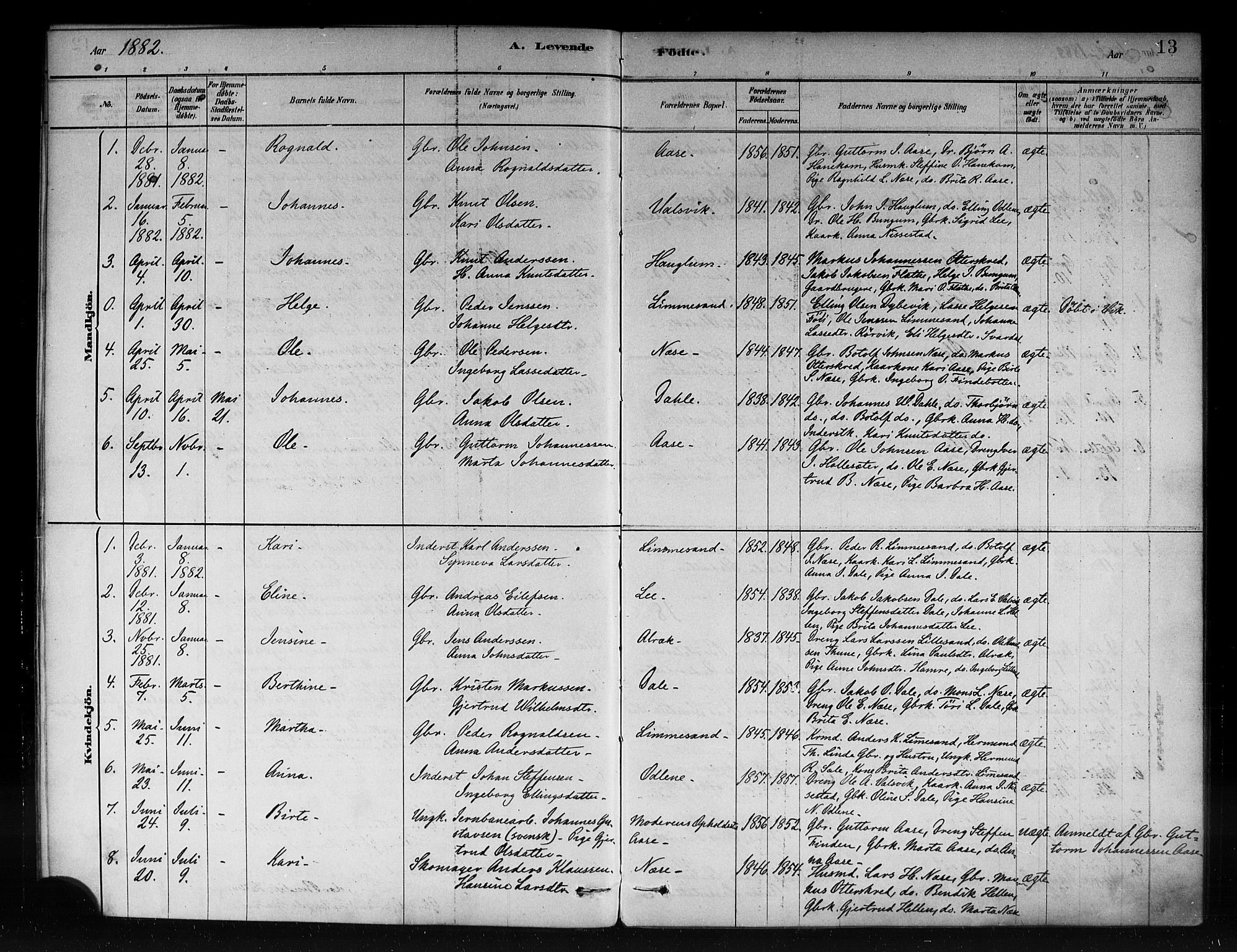 Vik sokneprestembete, AV/SAB-A-81501/H/Haa/Haac/L0001: Parish register (official) no. C 1, 1878-1890, p. 13