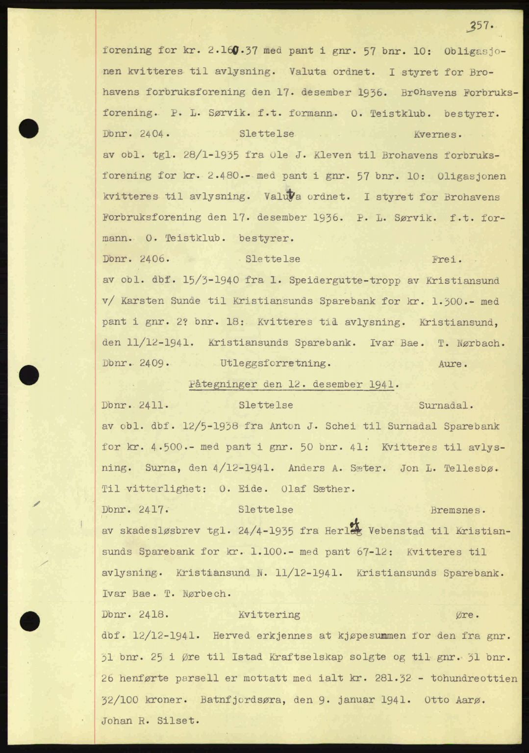 Nordmøre sorenskriveri, AV/SAT-A-4132/1/2/2Ca: Mortgage book no. C81, 1940-1945, Diary no: : 2404/1941