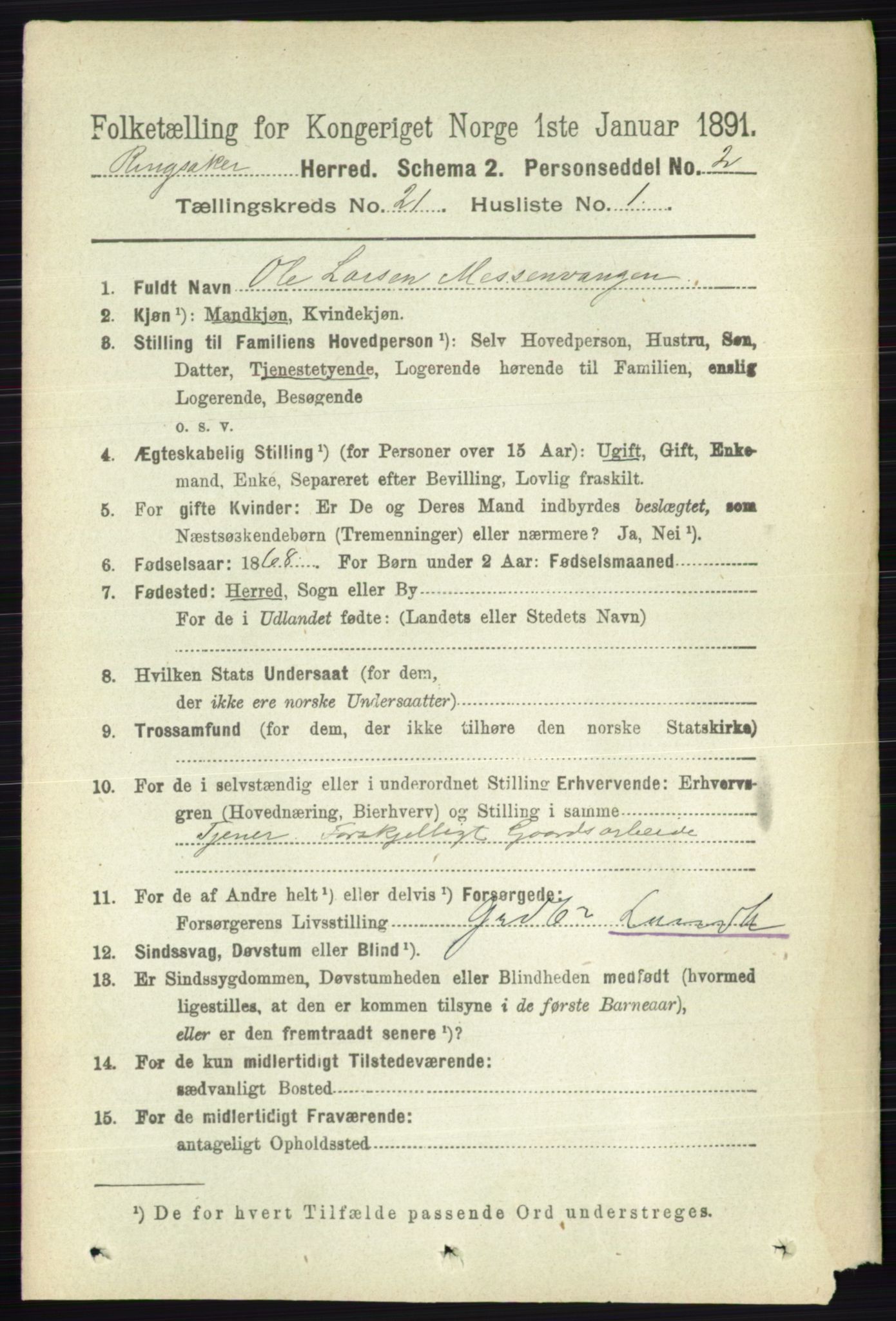 RA, 1891 census for 0412 Ringsaker, 1891, p. 11788