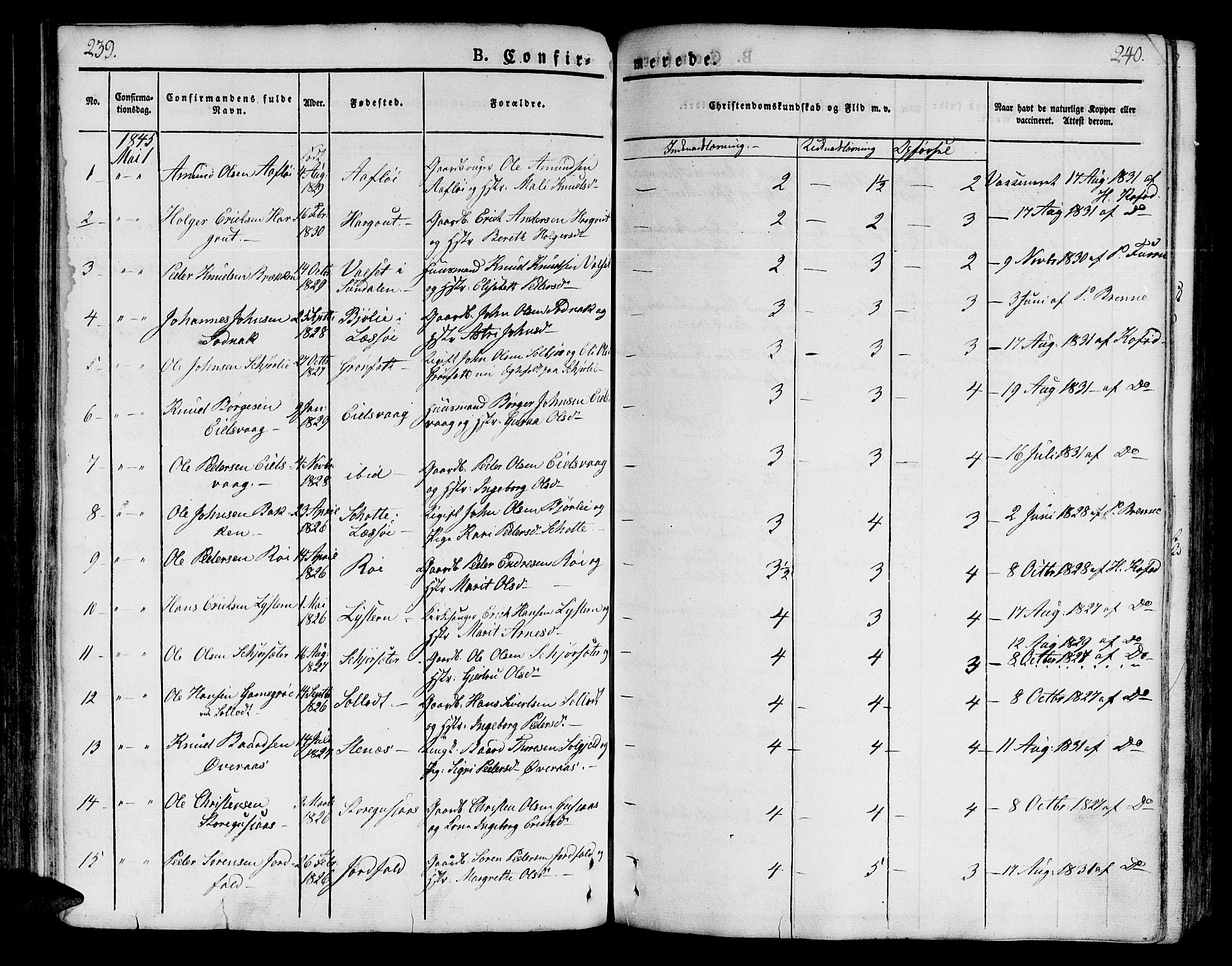 Ministerialprotokoller, klokkerbøker og fødselsregistre - Møre og Romsdal, SAT/A-1454/551/L0624: Parish register (official) no. 551A04, 1831-1845, p. 239-240