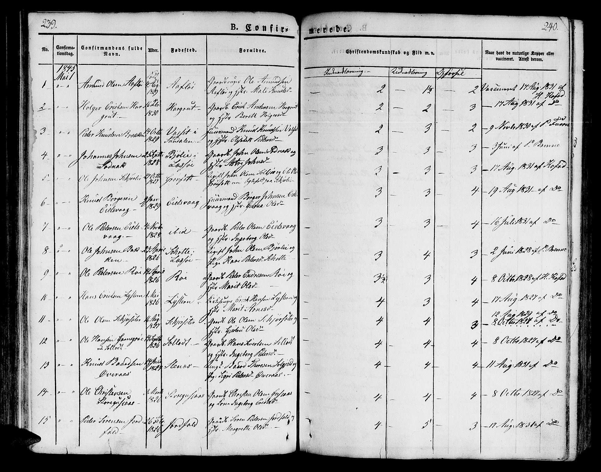 Ministerialprotokoller, klokkerbøker og fødselsregistre - Møre og Romsdal, AV/SAT-A-1454/551/L0624: Parish register (official) no. 551A04, 1831-1845, p. 239-240