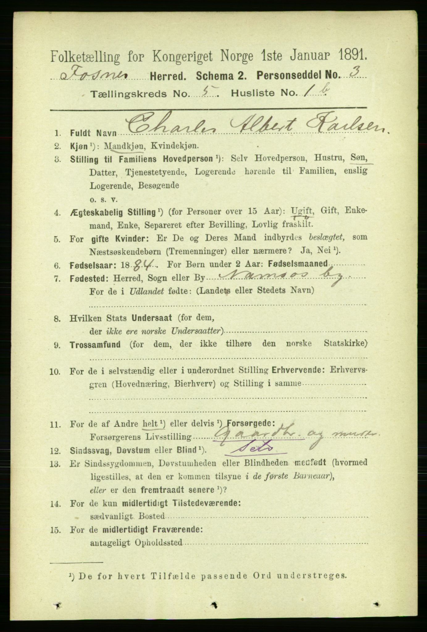 RA, 1891 census for 1748 Fosnes, 1891, p. 2672