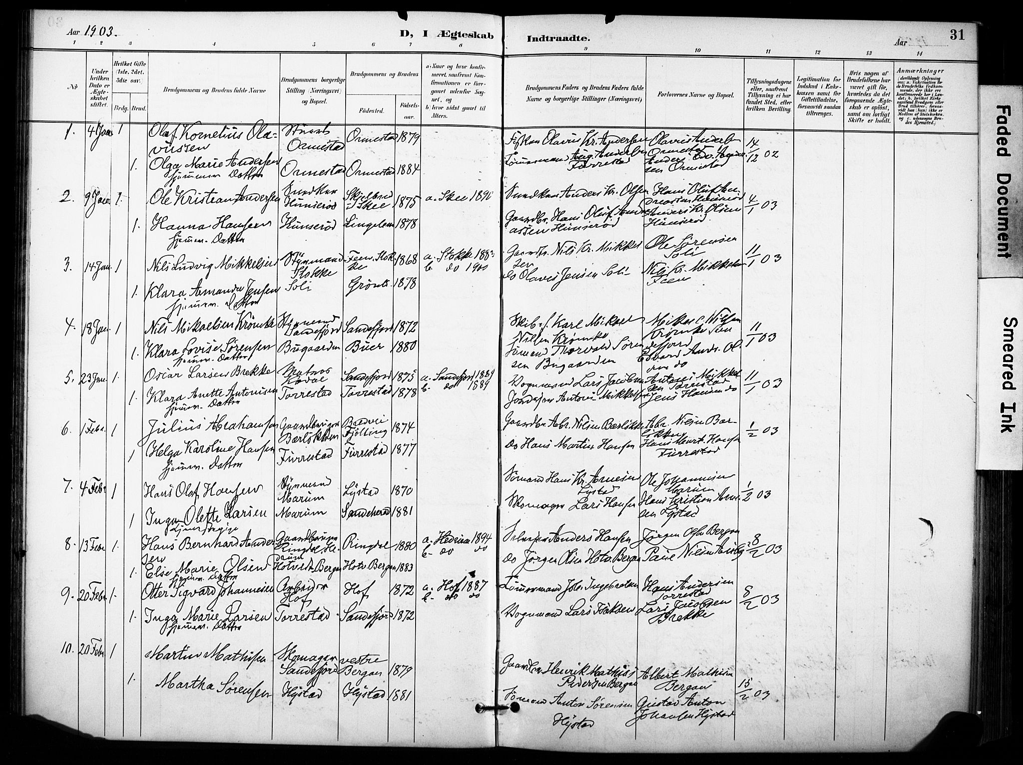 Sandar kirkebøker, SAKO/A-243/F/Fa/L0015: Parish register (official) no. 15, 1896-1907, p. 31