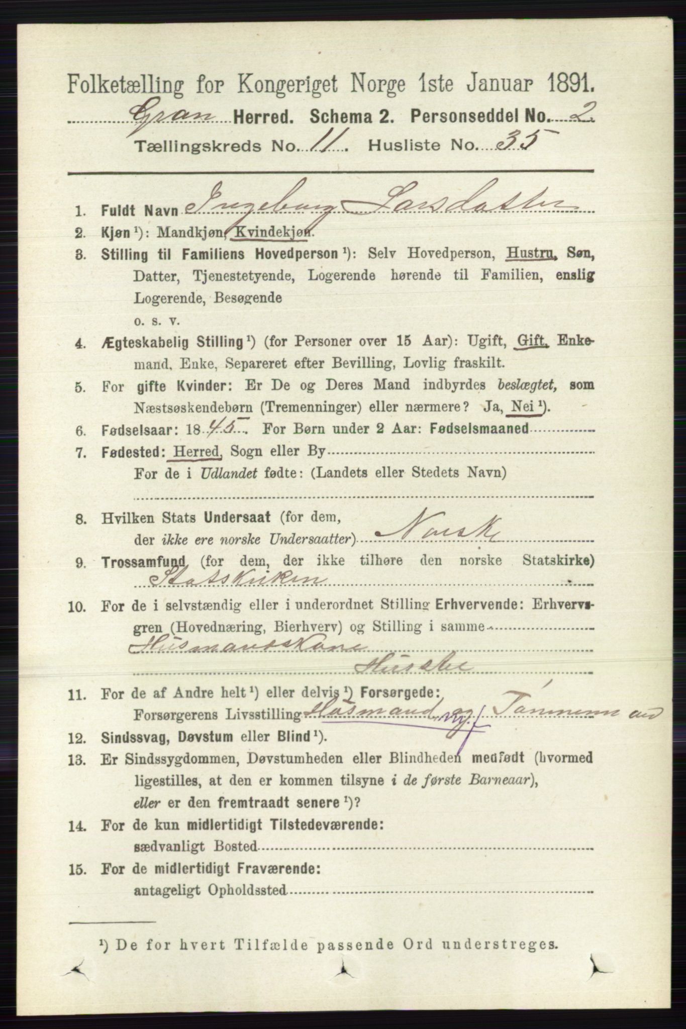 RA, 1891 census for 0534 Gran, 1891, p. 5687