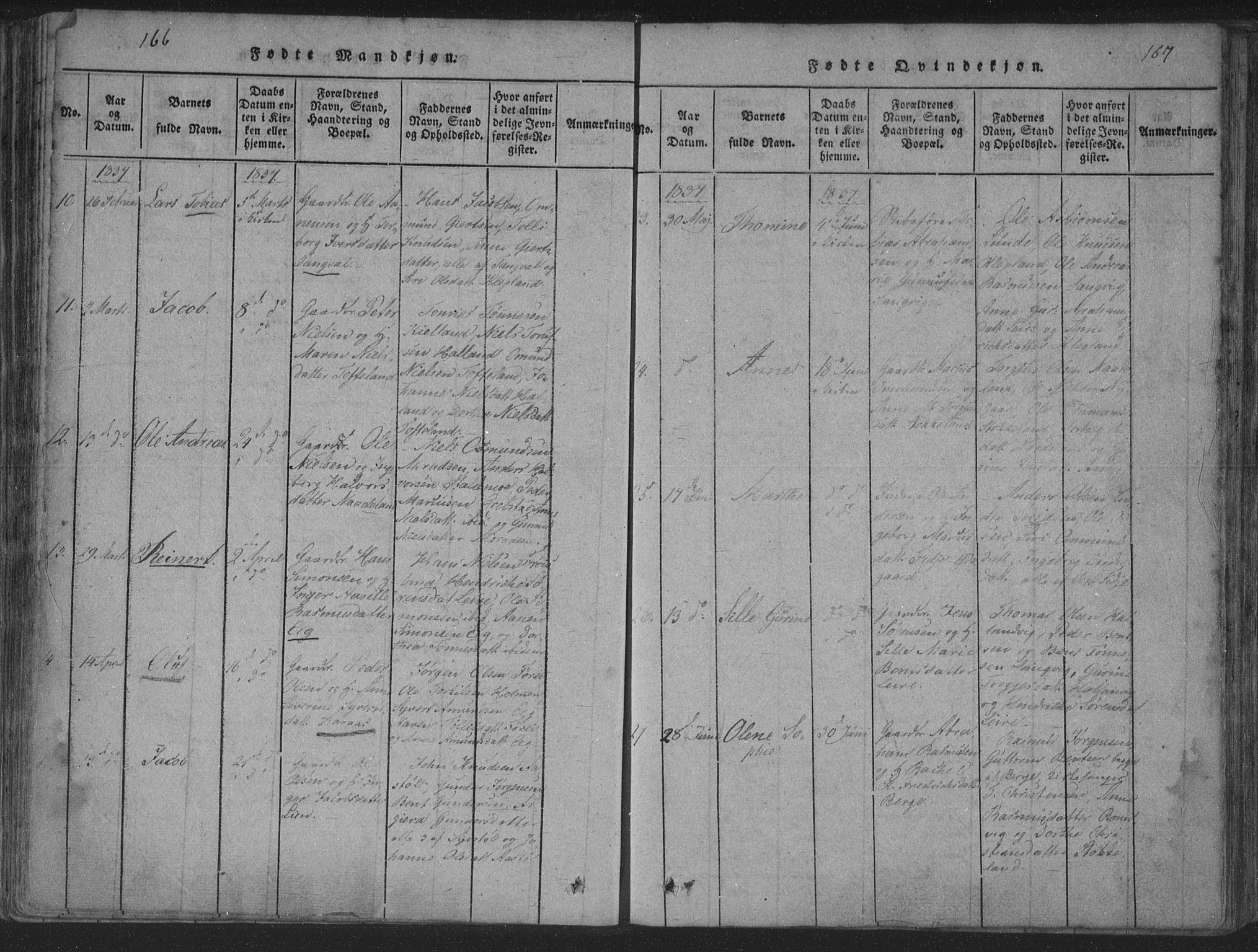 Søgne sokneprestkontor, AV/SAK-1111-0037/F/Fa/Fab/L0008: Parish register (official) no. A 8, 1821-1838, p. 166-167