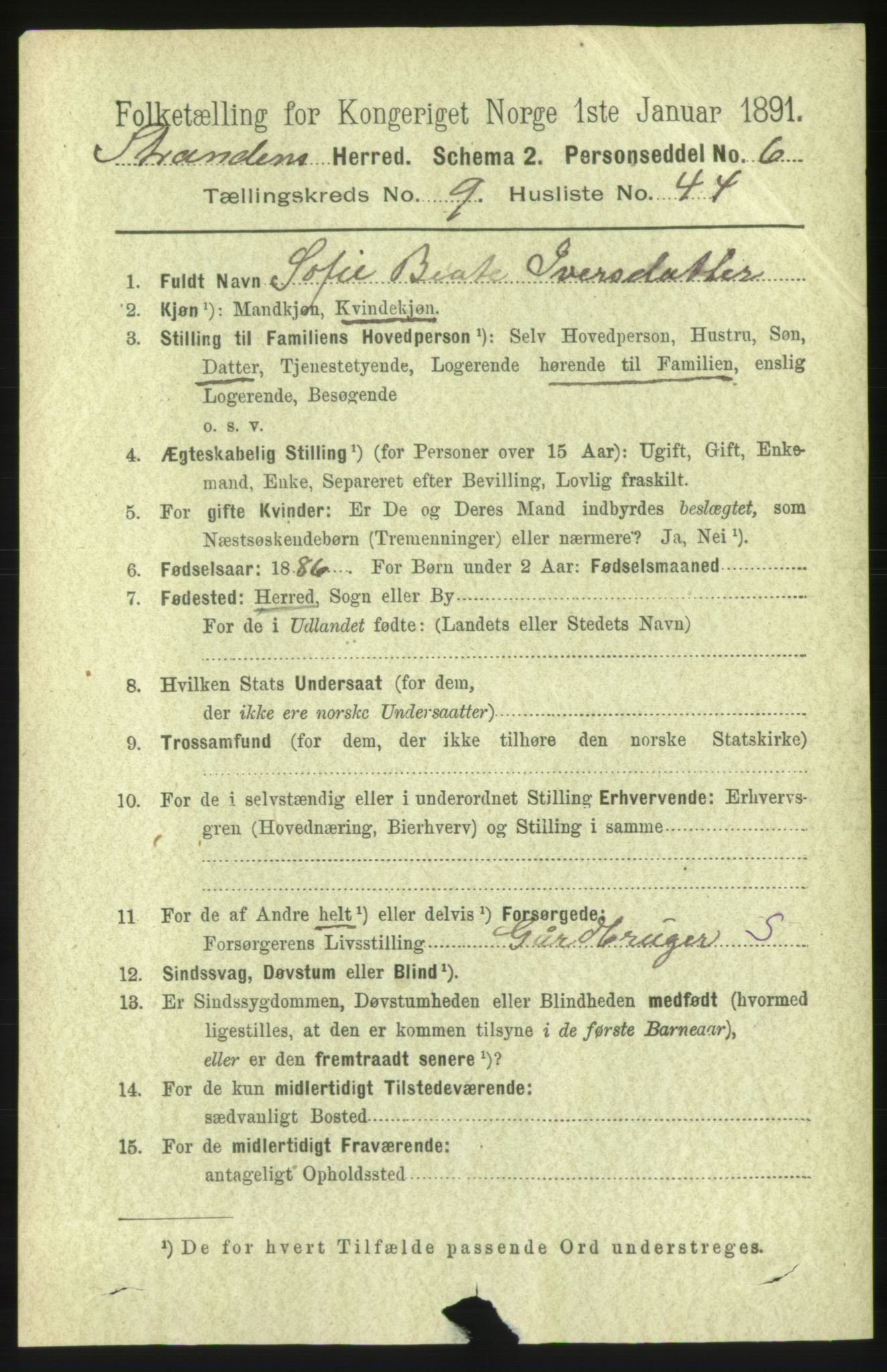 RA, 1891 census for 1525 Stranda, 1891, p. 2366