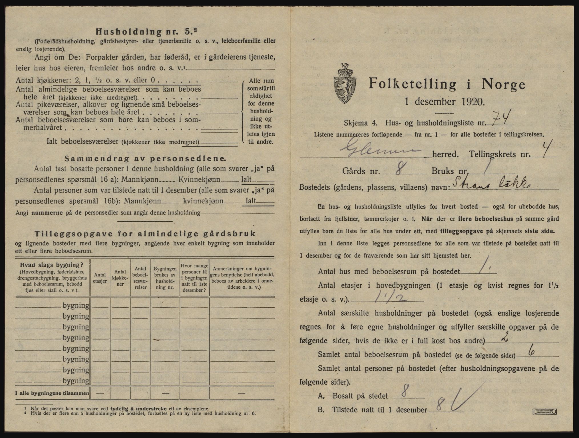 SAO, 1920 census for Glemmen, 1920, p. 1605