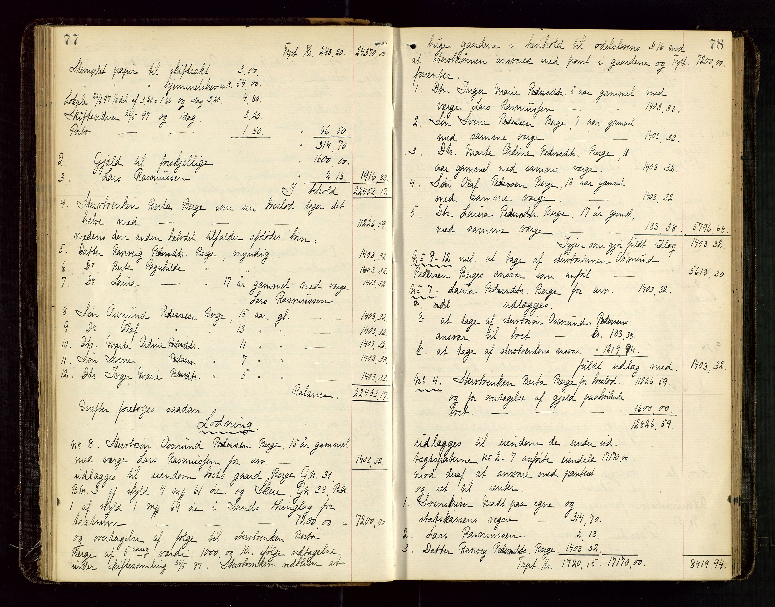 Ryfylke tingrett, AV/SAST-A-100055/001/IV/IVD/L0030: Skifteprotokoll, register i protokollen, 1897-1899, p. 77-78