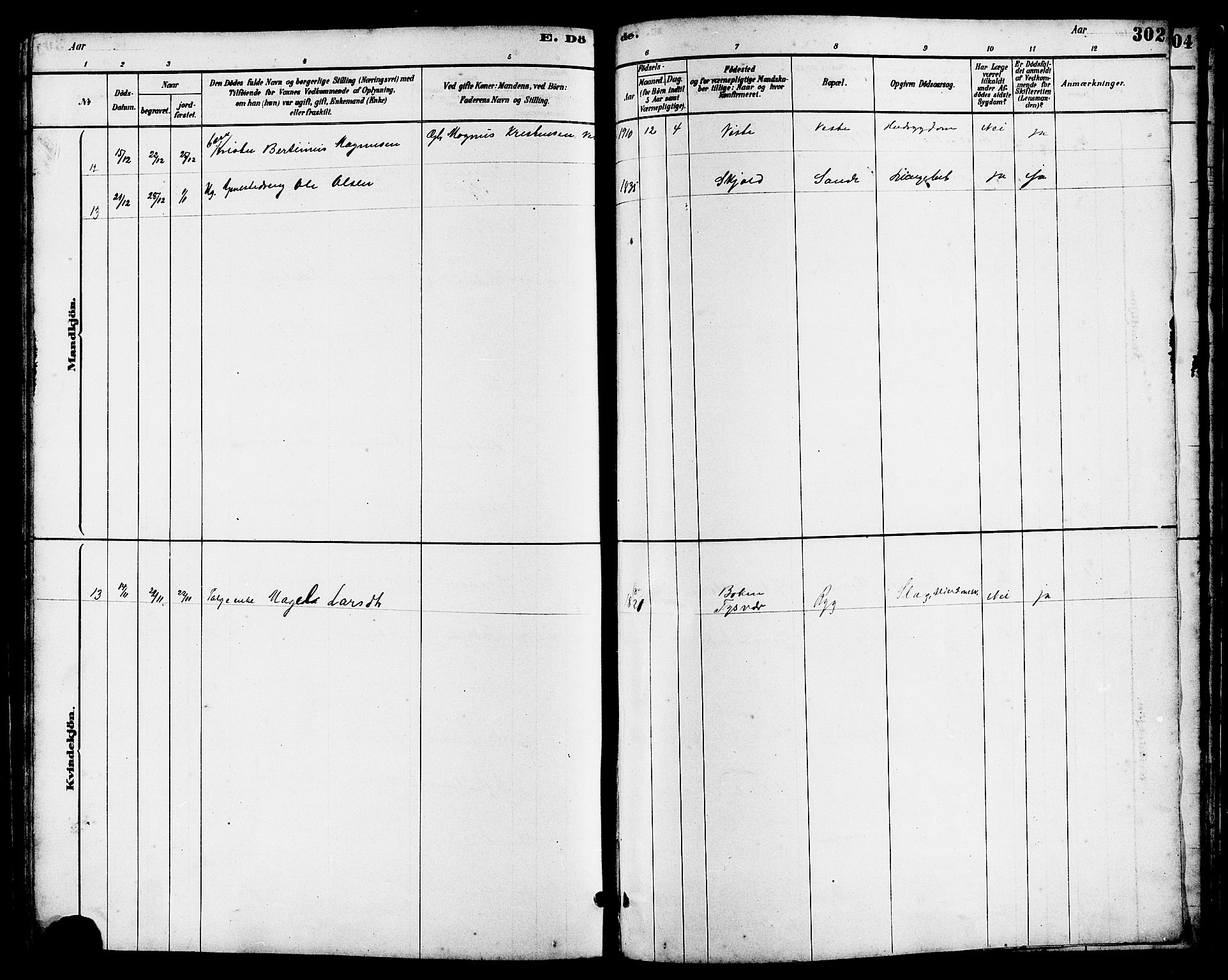 Hetland sokneprestkontor, SAST/A-101826/30/30BB/L0006: Parish register (copy) no. B 6, 1878-1921, p. 302