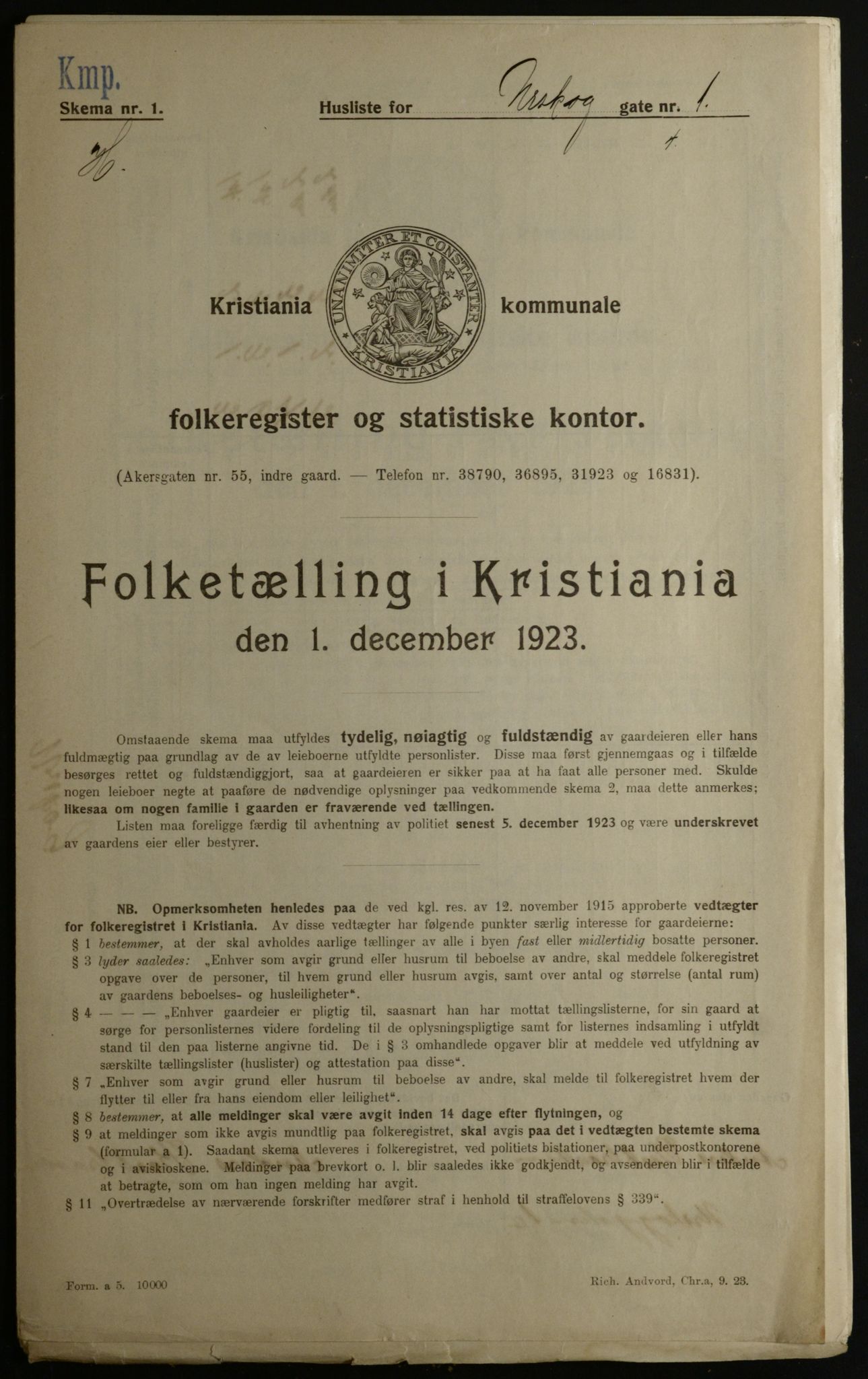 OBA, Municipal Census 1923 for Kristiania, 1923, p. 3178
