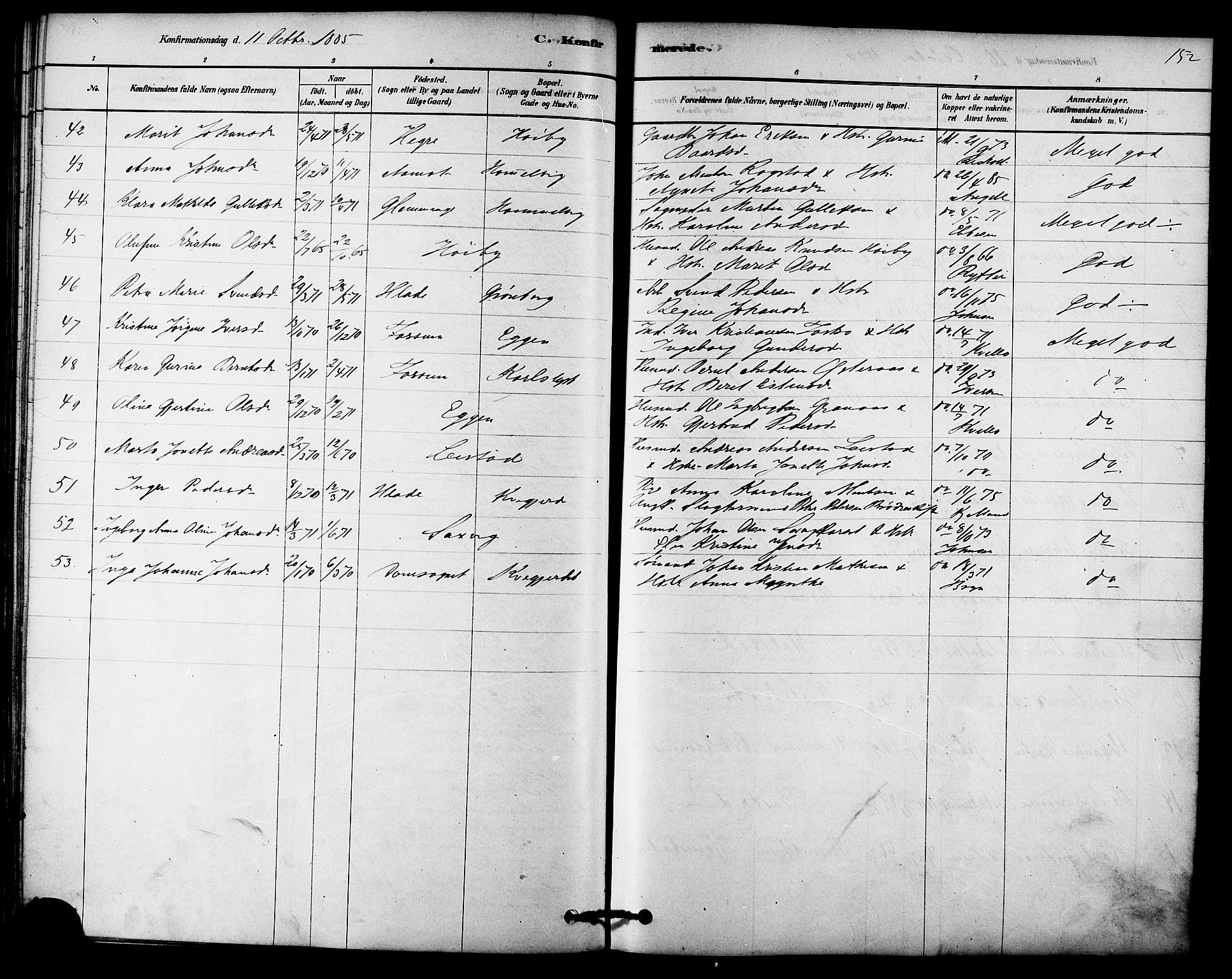 Ministerialprotokoller, klokkerbøker og fødselsregistre - Sør-Trøndelag, SAT/A-1456/616/L0410: Parish register (official) no. 616A07, 1878-1893, p. 152