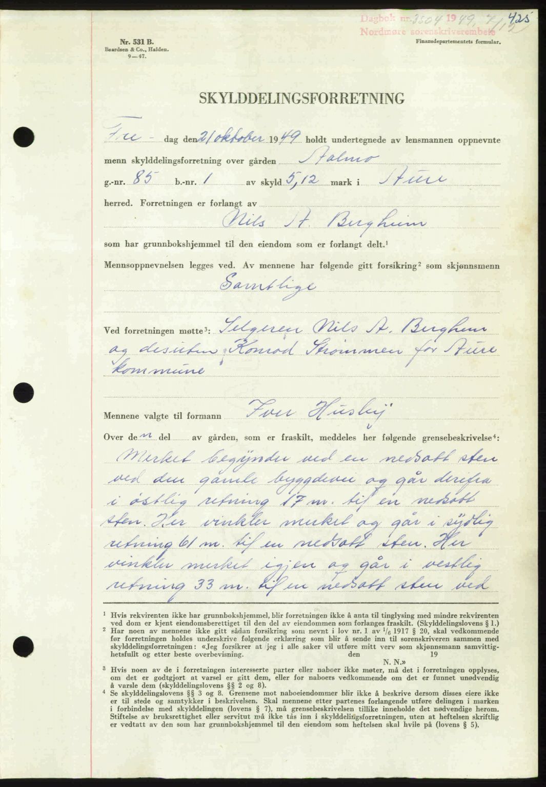 Nordmøre sorenskriveri, AV/SAT-A-4132/1/2/2Ca: Mortgage book no. A113, 1949-1950, Diary no: : 3504/1949