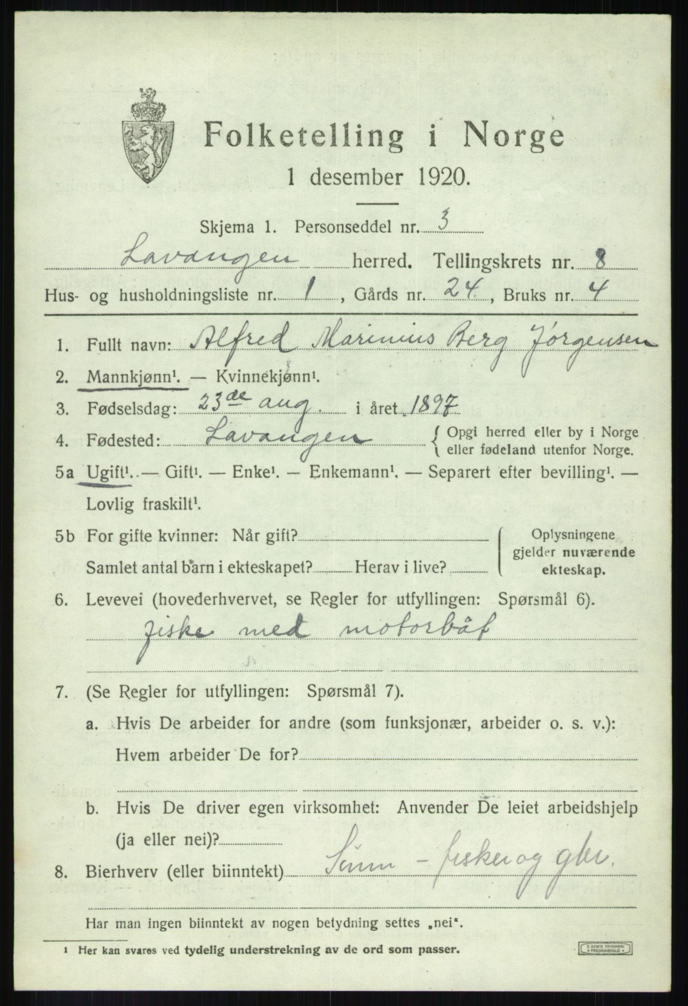 SATØ, 1920 census for Lavangen, 1920, p. 3051
