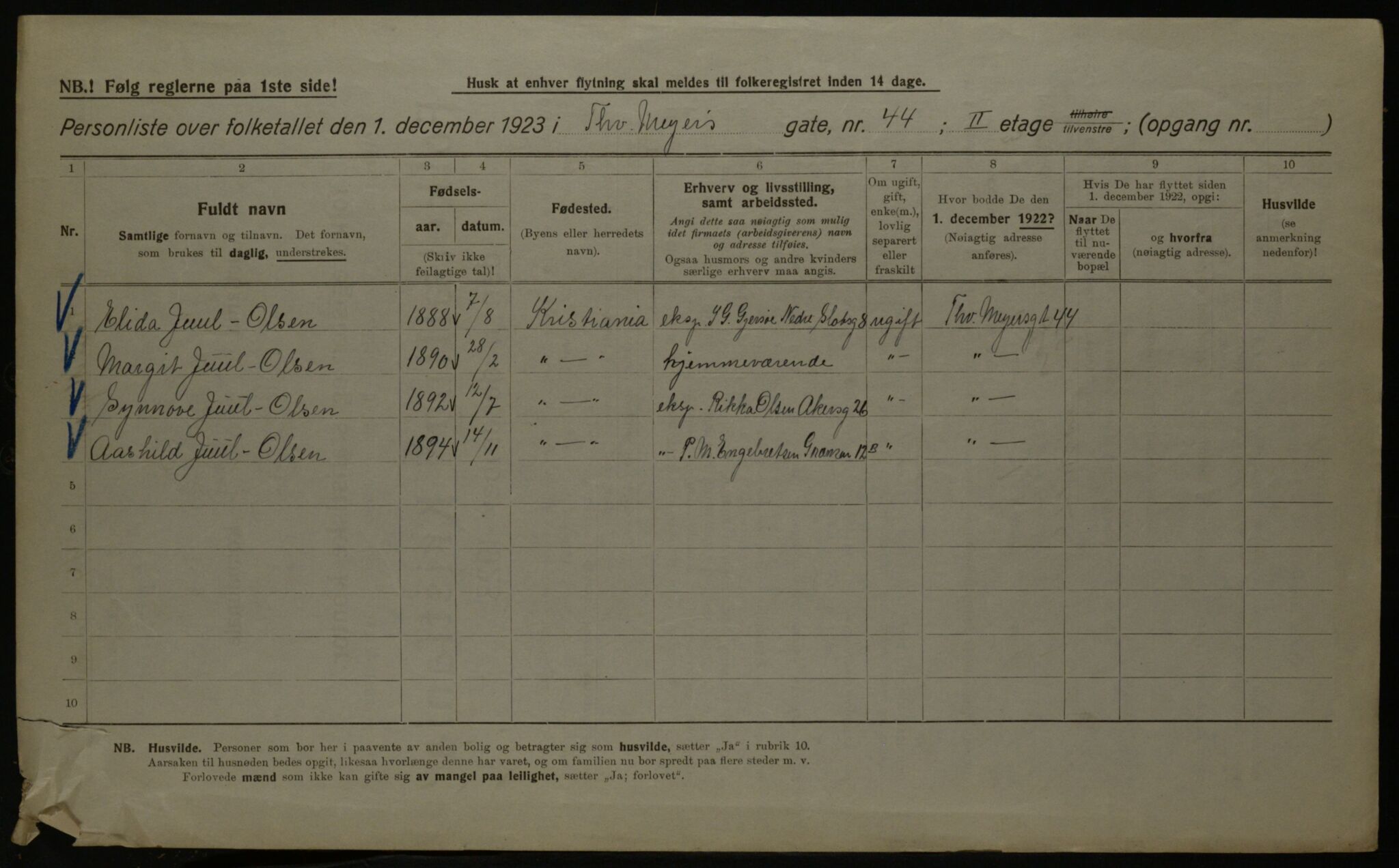 OBA, Municipal Census 1923 for Kristiania, 1923, p. 121960