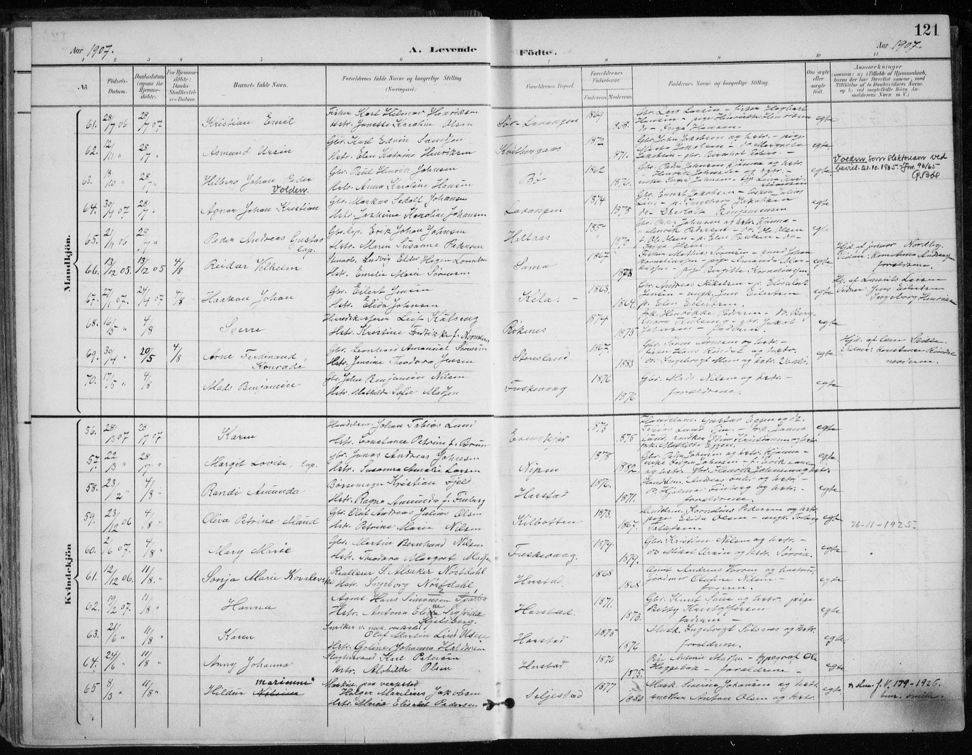 Trondenes sokneprestkontor, AV/SATØ-S-1319/H/Ha/L0017kirke: Parish register (official) no. 17, 1899-1908, p. 121