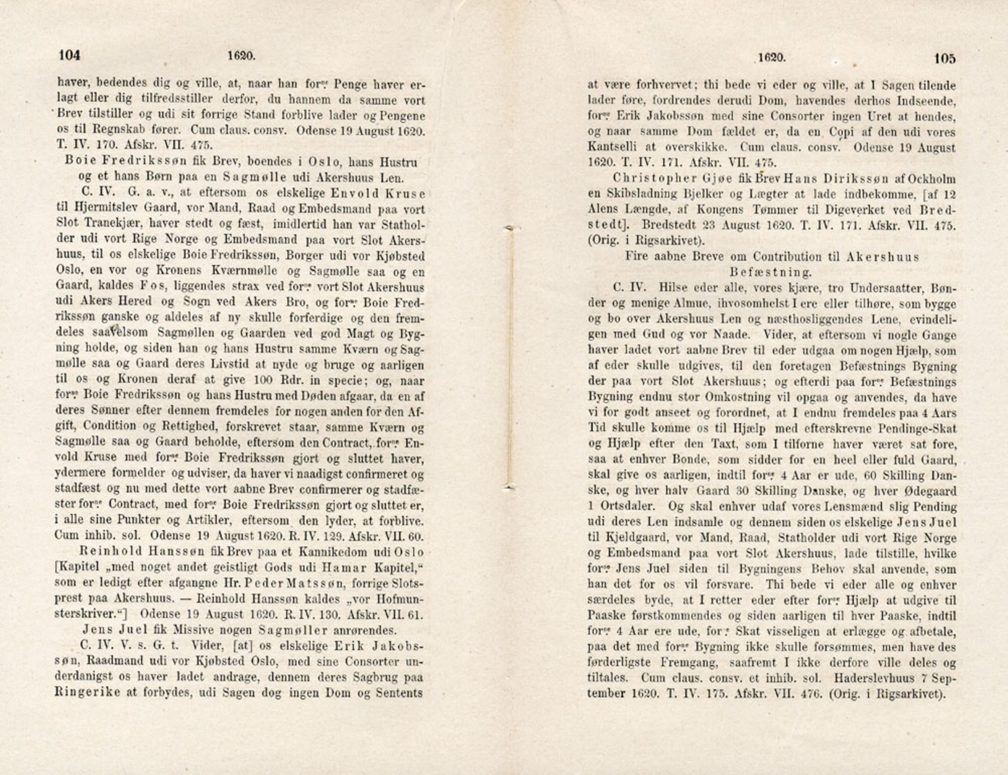 Publikasjoner utgitt av Det Norske Historiske Kildeskriftfond, PUBL/-/-/-: Norske Rigs-Registranter, bind 5, 1619-1627, p. 104-105