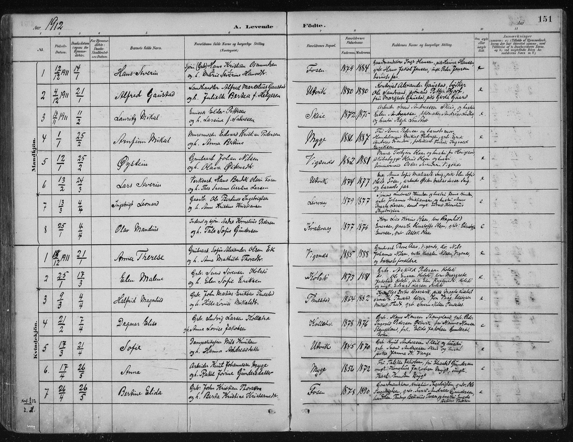 Avaldsnes sokneprestkontor, AV/SAST-A -101851/H/Ha/Haa/L0017: Parish register (official) no. A 17, 1889-1920, p. 151