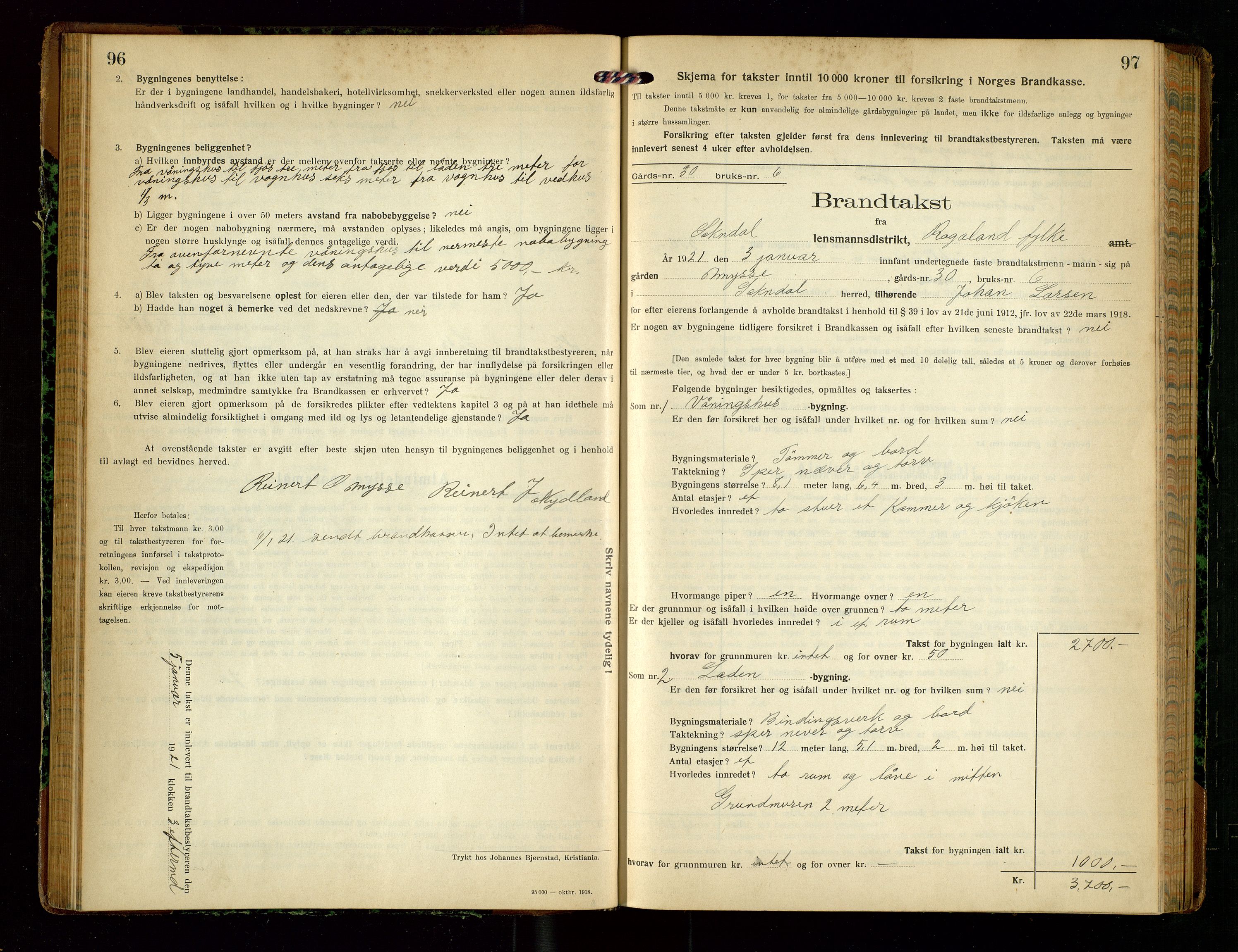 Sokndal lensmannskontor, SAST/A-100417/Gob/L0005: "Brandtakst-Protokol", 1920-1924, p. 96-97
