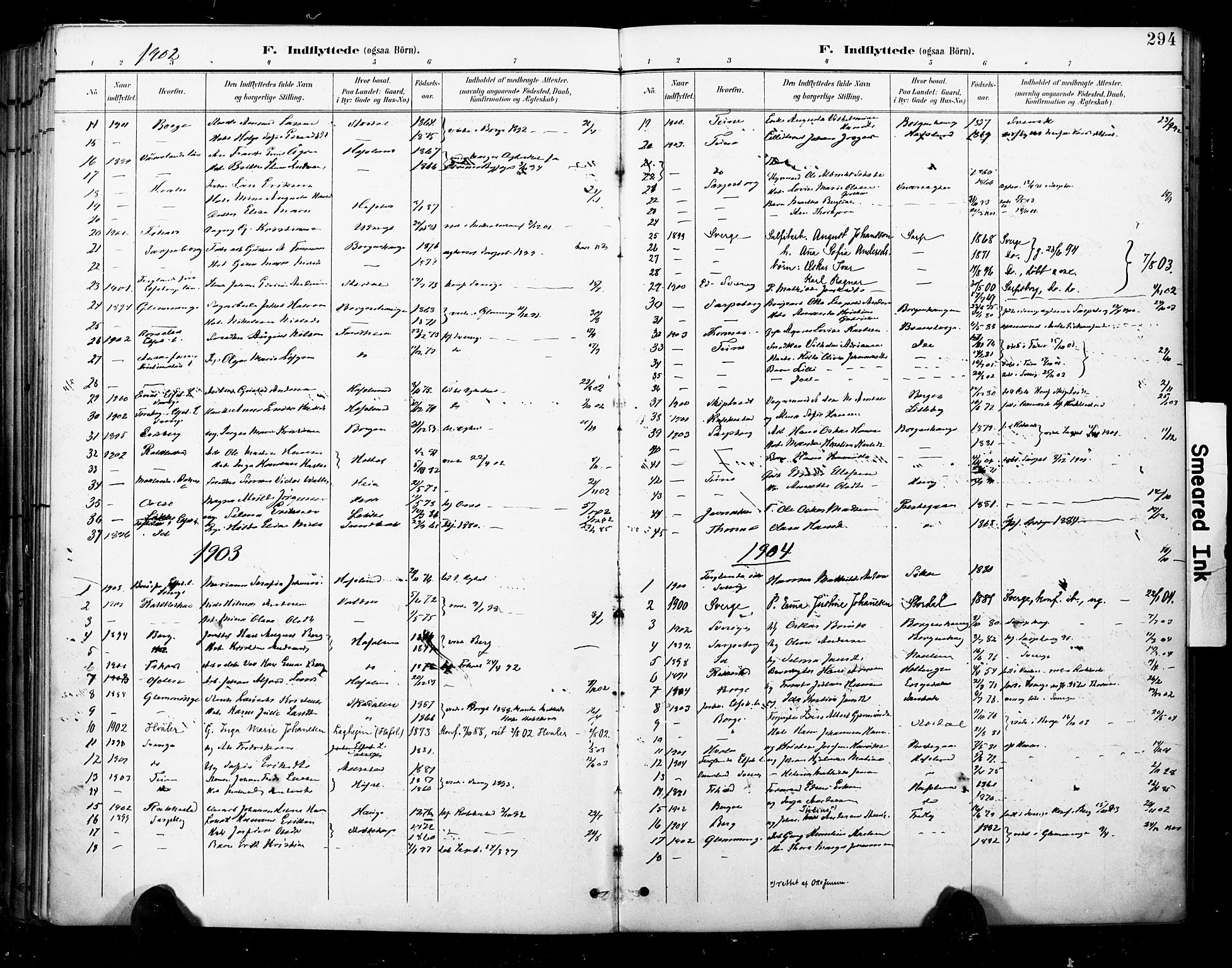 Skjeberg prestekontor Kirkebøker, SAO/A-10923/F/Fa/L0010: Parish register (official) no. I 10, 1898-1911, p. 294