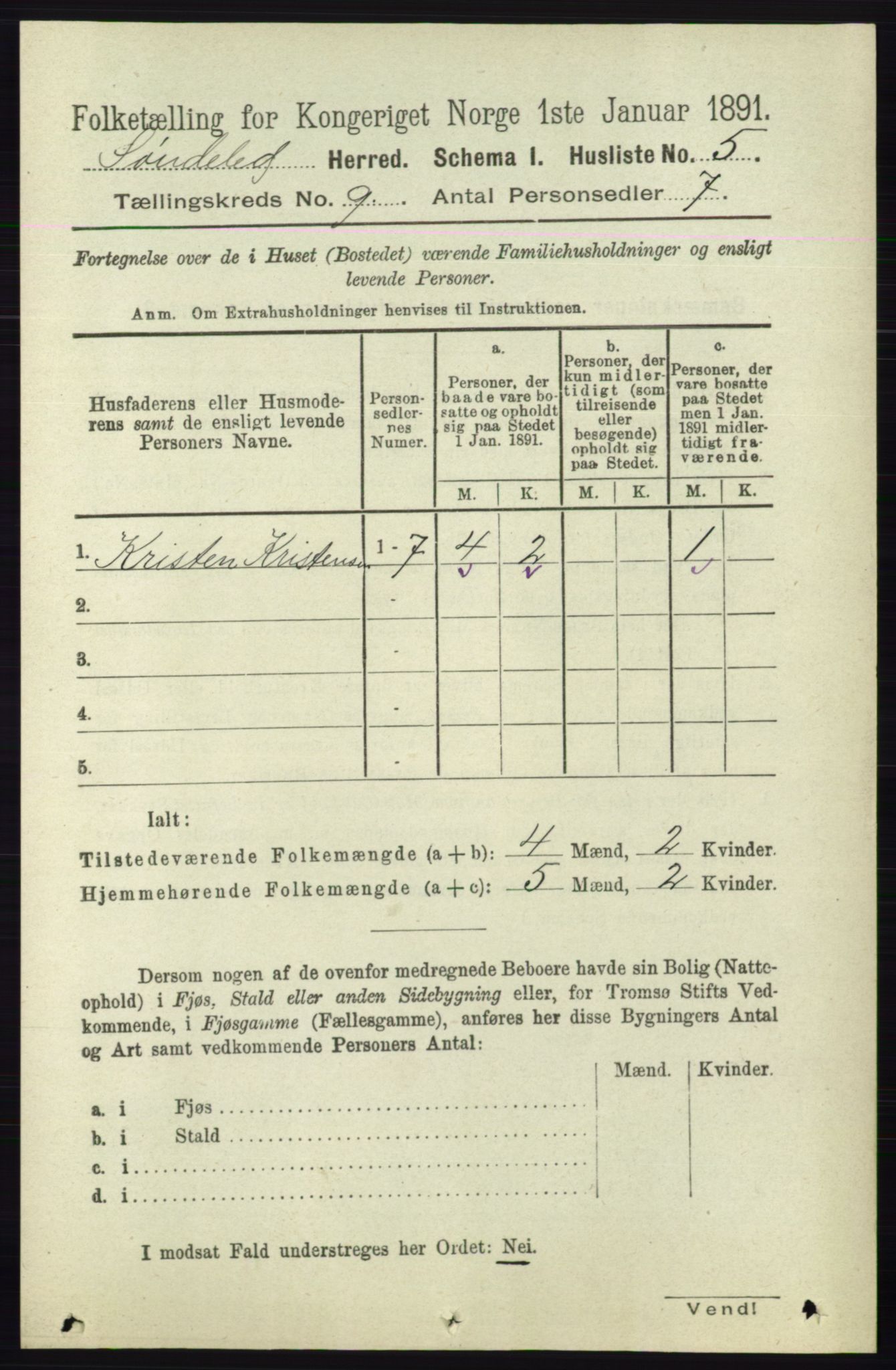 RA, 1891 census for 0913 Søndeled, 1891, p. 2839